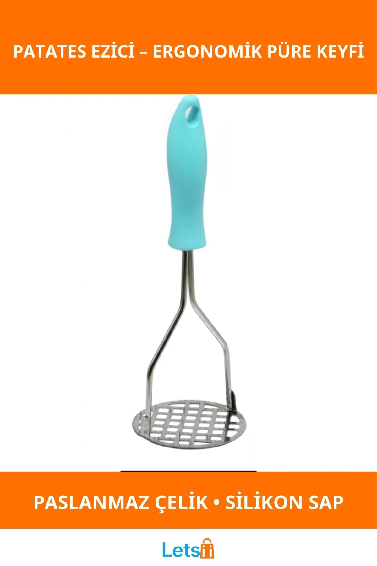 Paslanmaz Çelik Ergonomik Saplı Patates Ezici