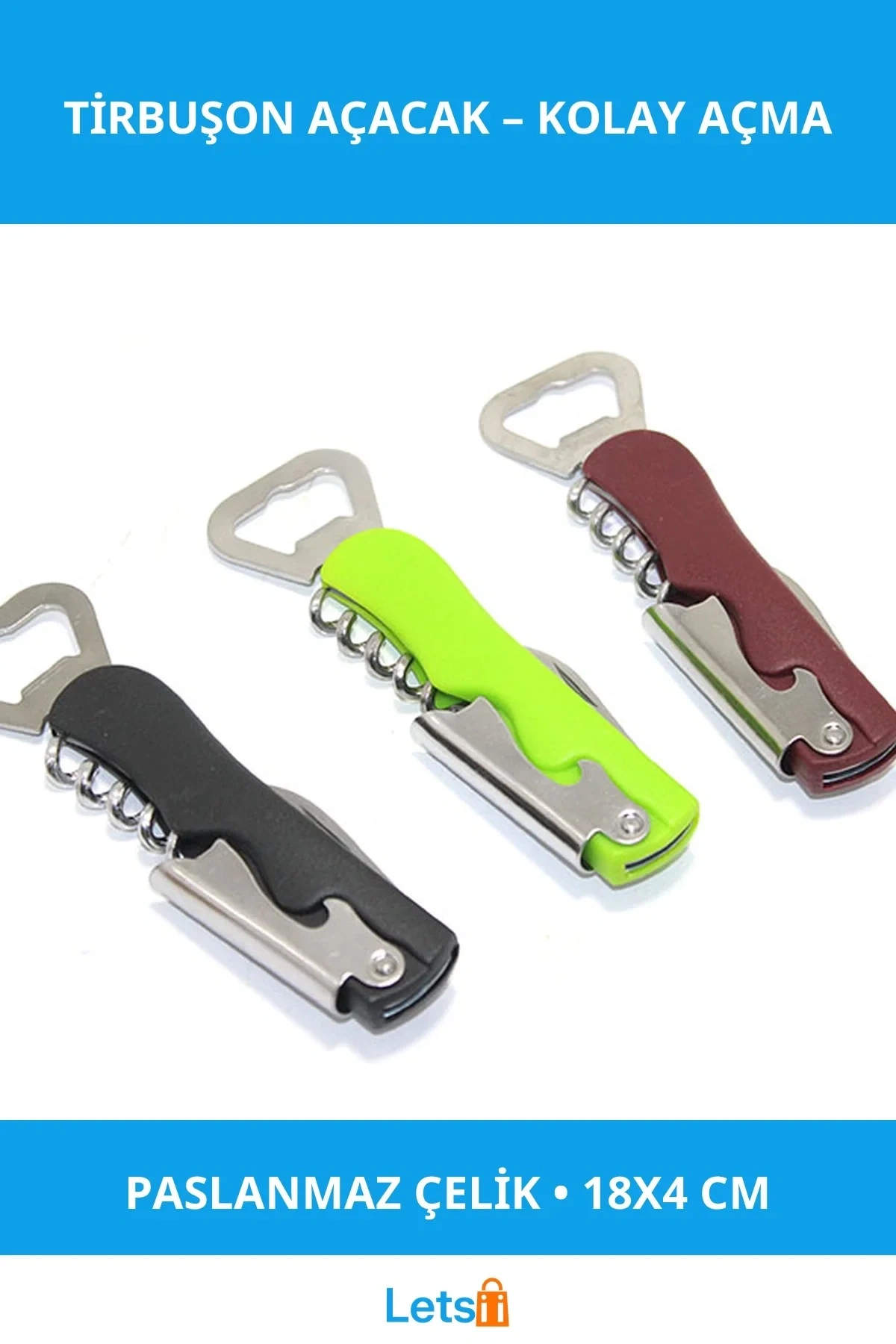 Paslanmaz Çelik Ergonomik Tirbuşon Açacak 18x4 cm