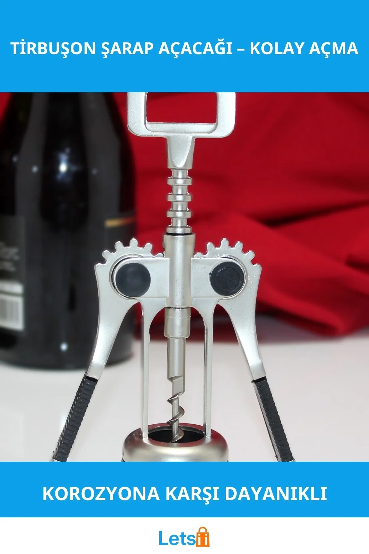 Paslanmaz Çelik Ergonomik Tirbuşon Şarap Açacağı Model 4