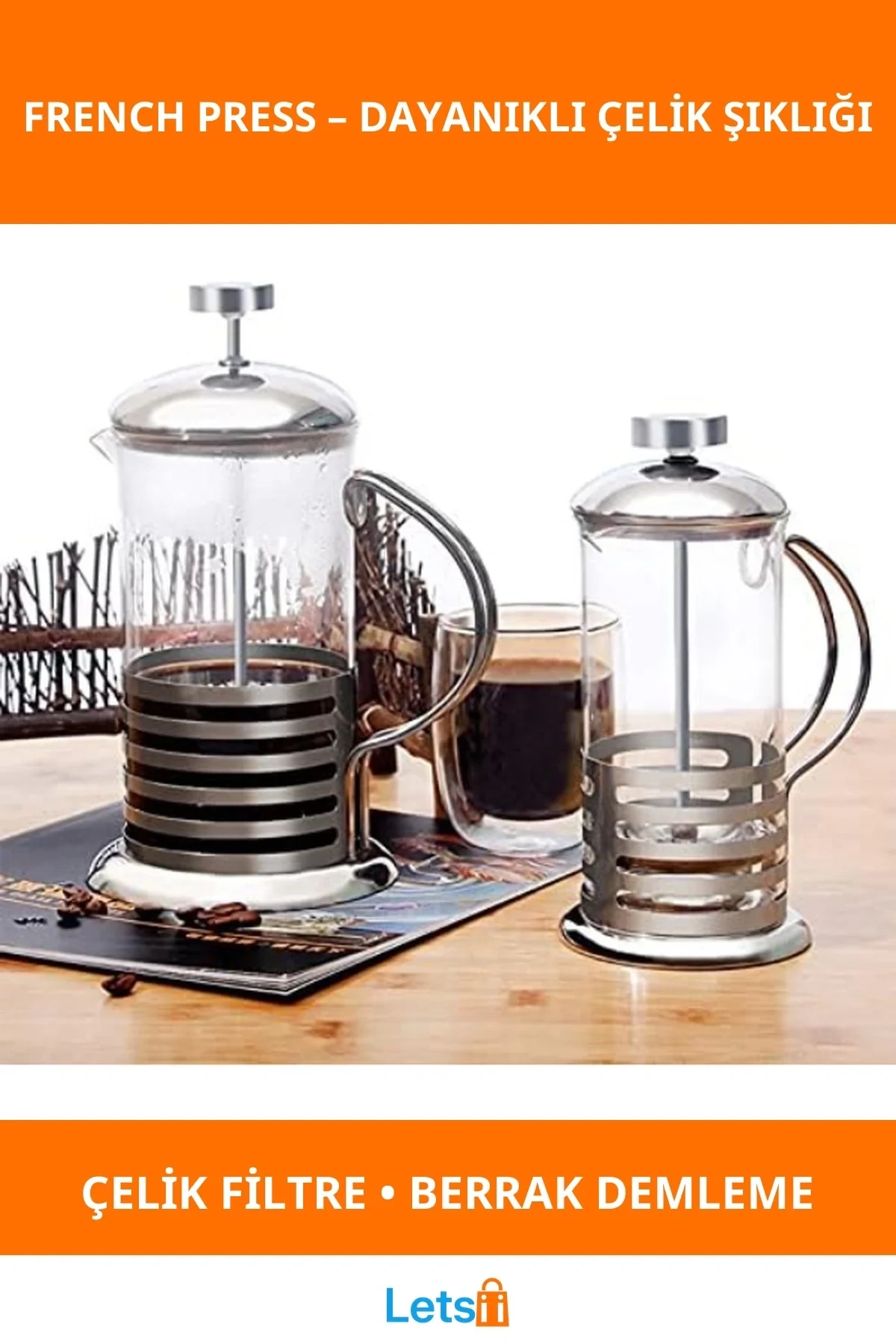 Paslanmaz Çelik French Press Kahve ve Çay Demleme Aparatı 350ml