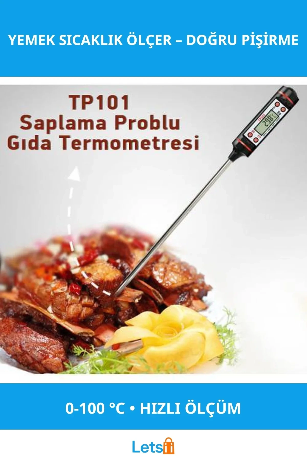 Paslanmaz Çelik Hassas Et Termometresi Yüksek Sıcaklık Ölçer