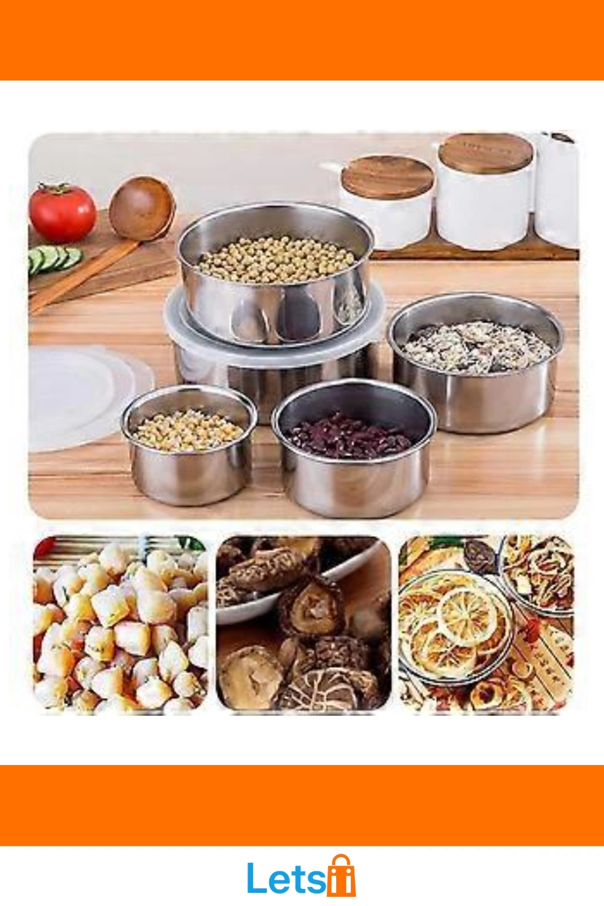 Paslanmaz Çelik Hava Geçirmez Çok Amaçlı Yemek Saklama Kabı 5li Set