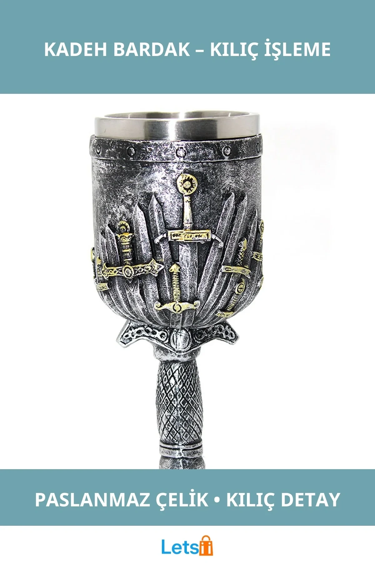 Paslanmaz Çelik Kadeh Bardak Kılıç Tasarımlı Şık İçecek Aksesuarı