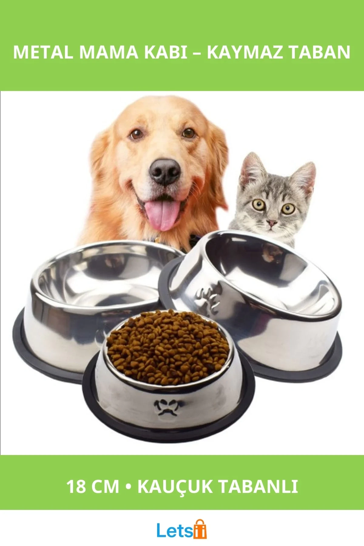 Paslanmaz Çelik Kauçuk Tabanlı Mama Kabı 18 cm