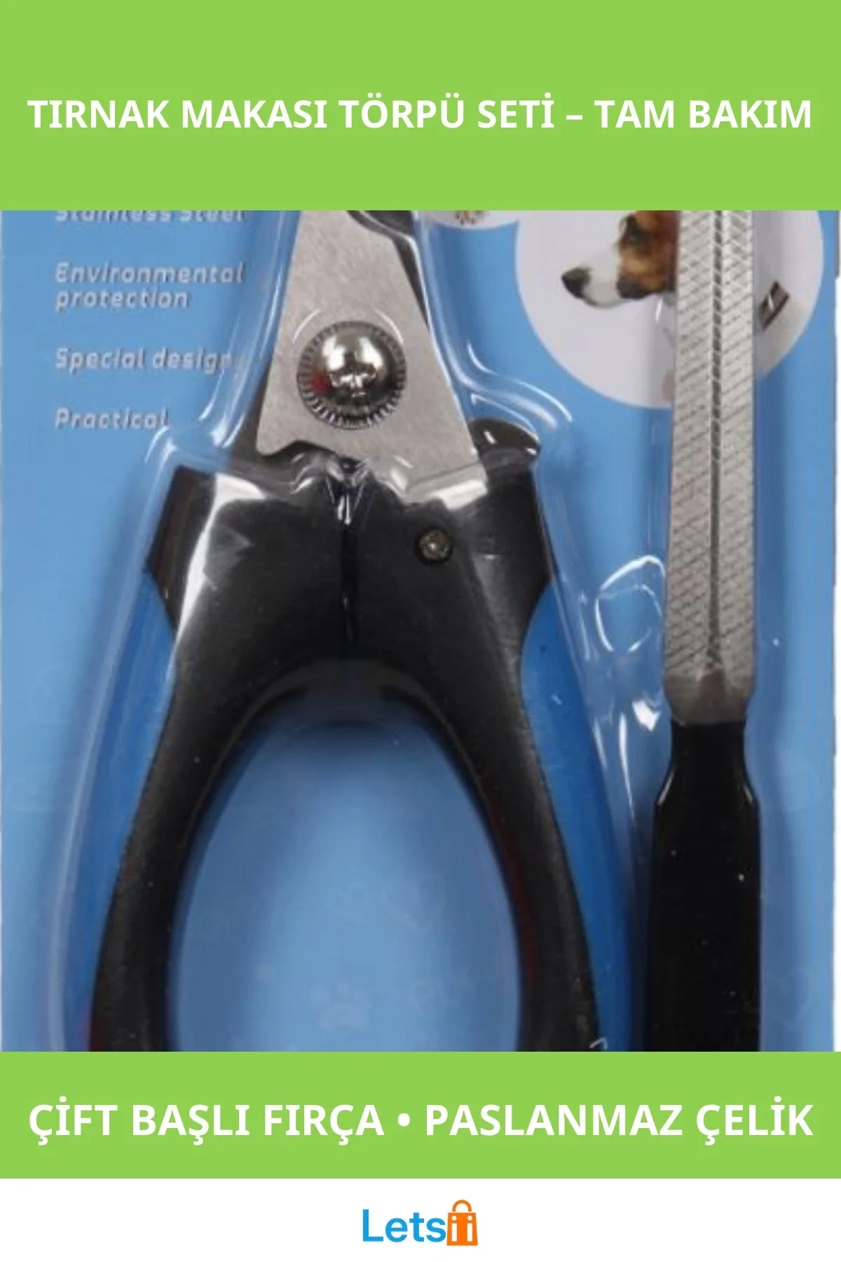 Paslanmaz Çelik Kedi Köpek Tırnak Makası ve Törpü Seti