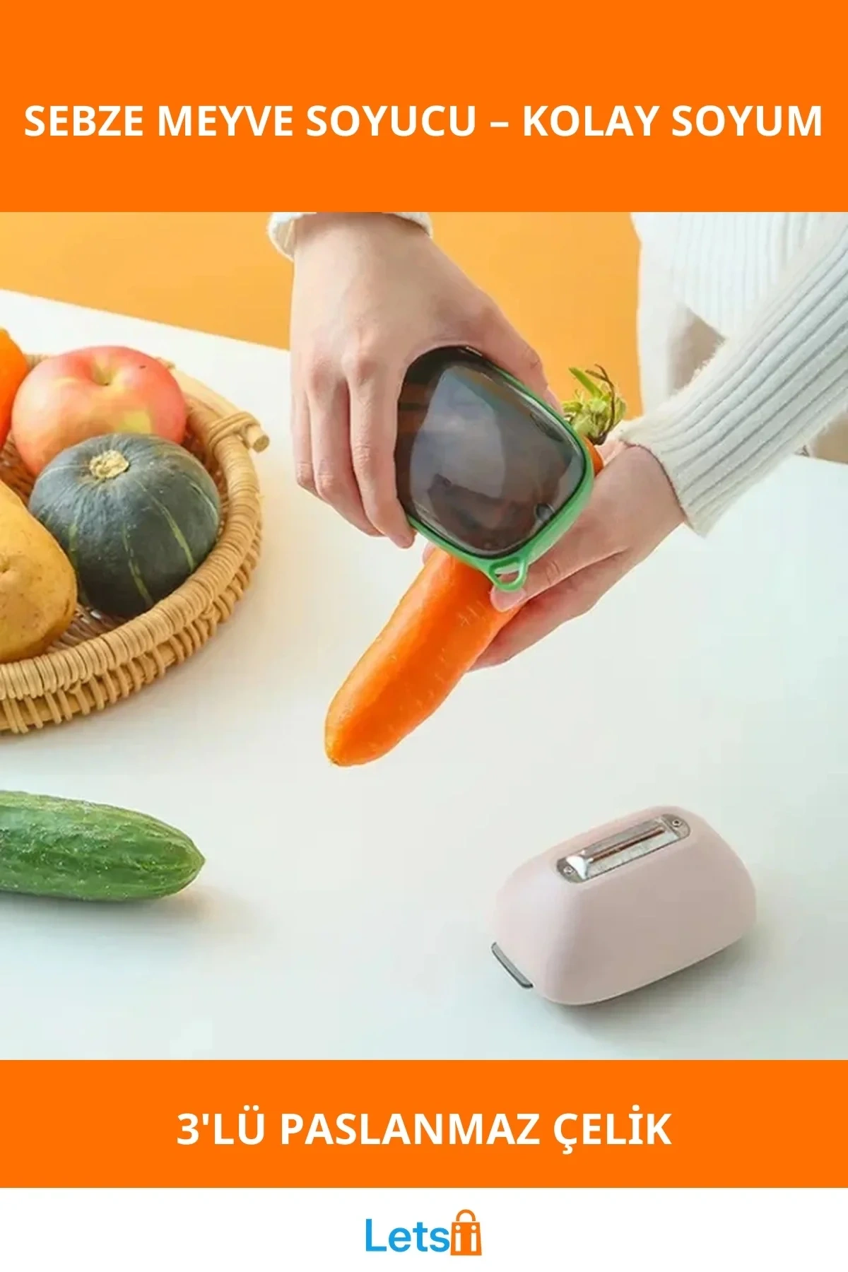 Paslanmaz Çelik Keskin Bıçaklı 3lü Sebze ve Meyve Soyucu Seti