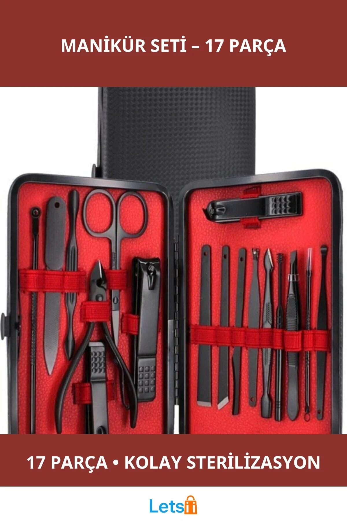Paslanmaz Çelik Manikür Bakım Seti 17 Parça İle El ve Ayak Bakımı