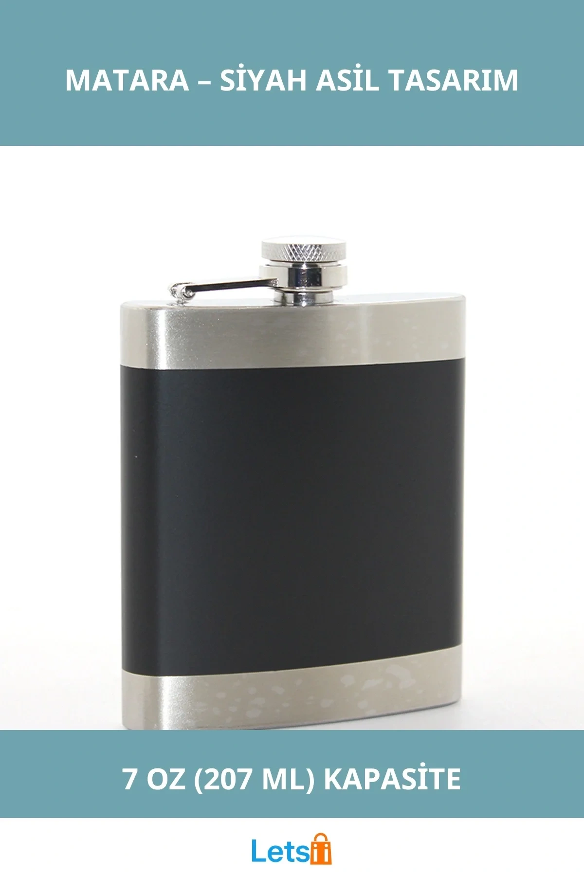Paslanmaz Çelik Mat Siyah Sızdırmaz Tekli 7 Oz Matara