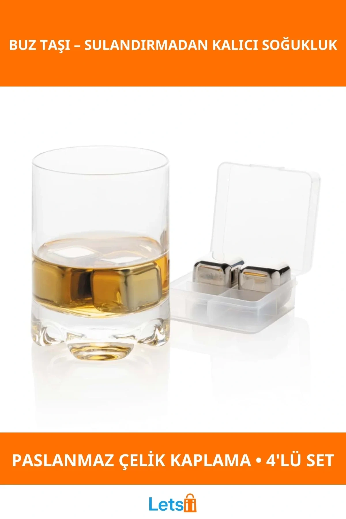 Paslanmaz Çelik Metal Kaplama 4lü Buz Taşı