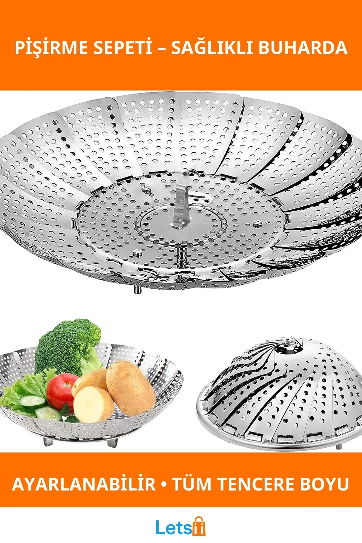 Paslanmaz Çelik Sağlıklı Buharda Pişirme Sepeti 21cm