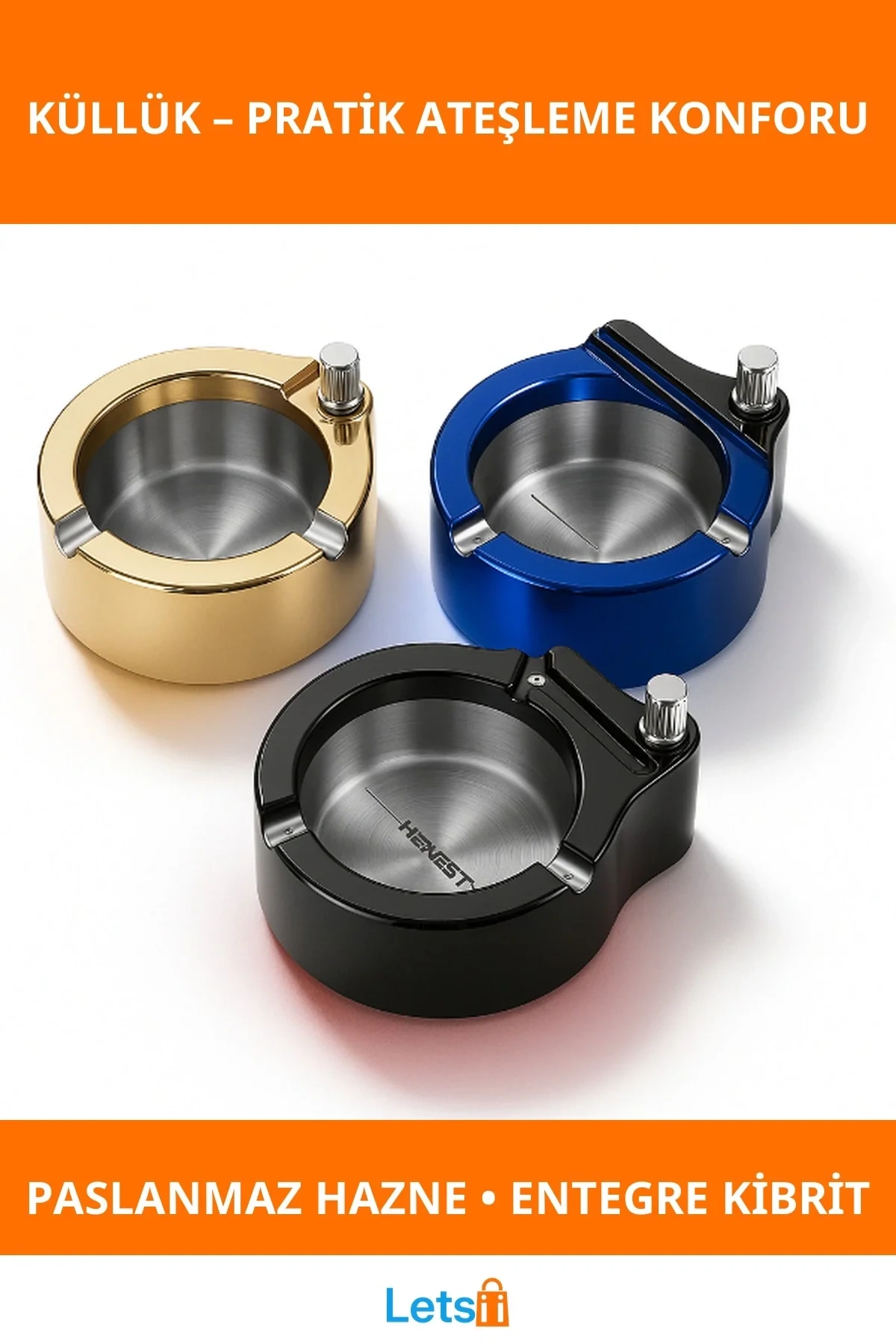 Paslanmaz Çelik Şık Metal Kibritli Küllük