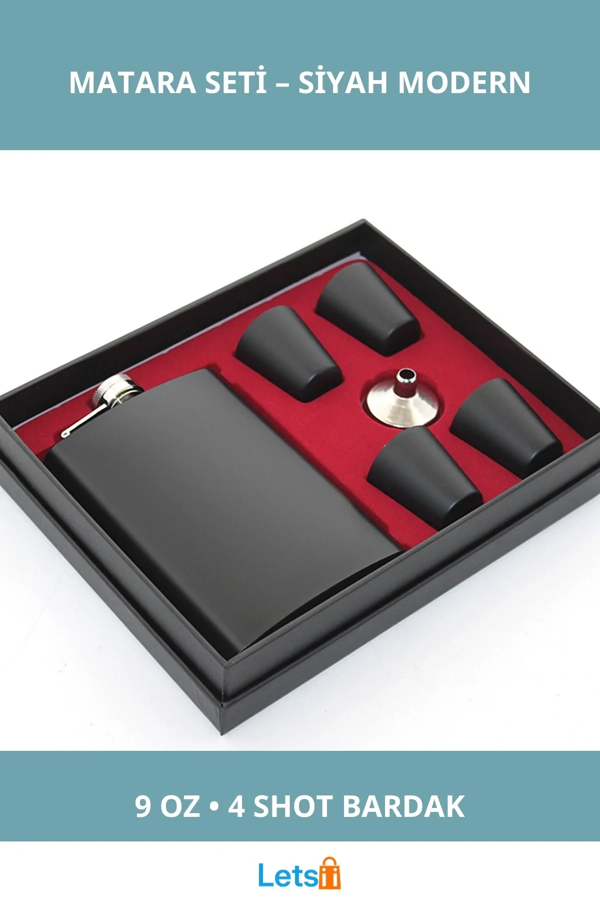 Paslanmaz Çelik Siyah 4 Shot Bardaklı Matara