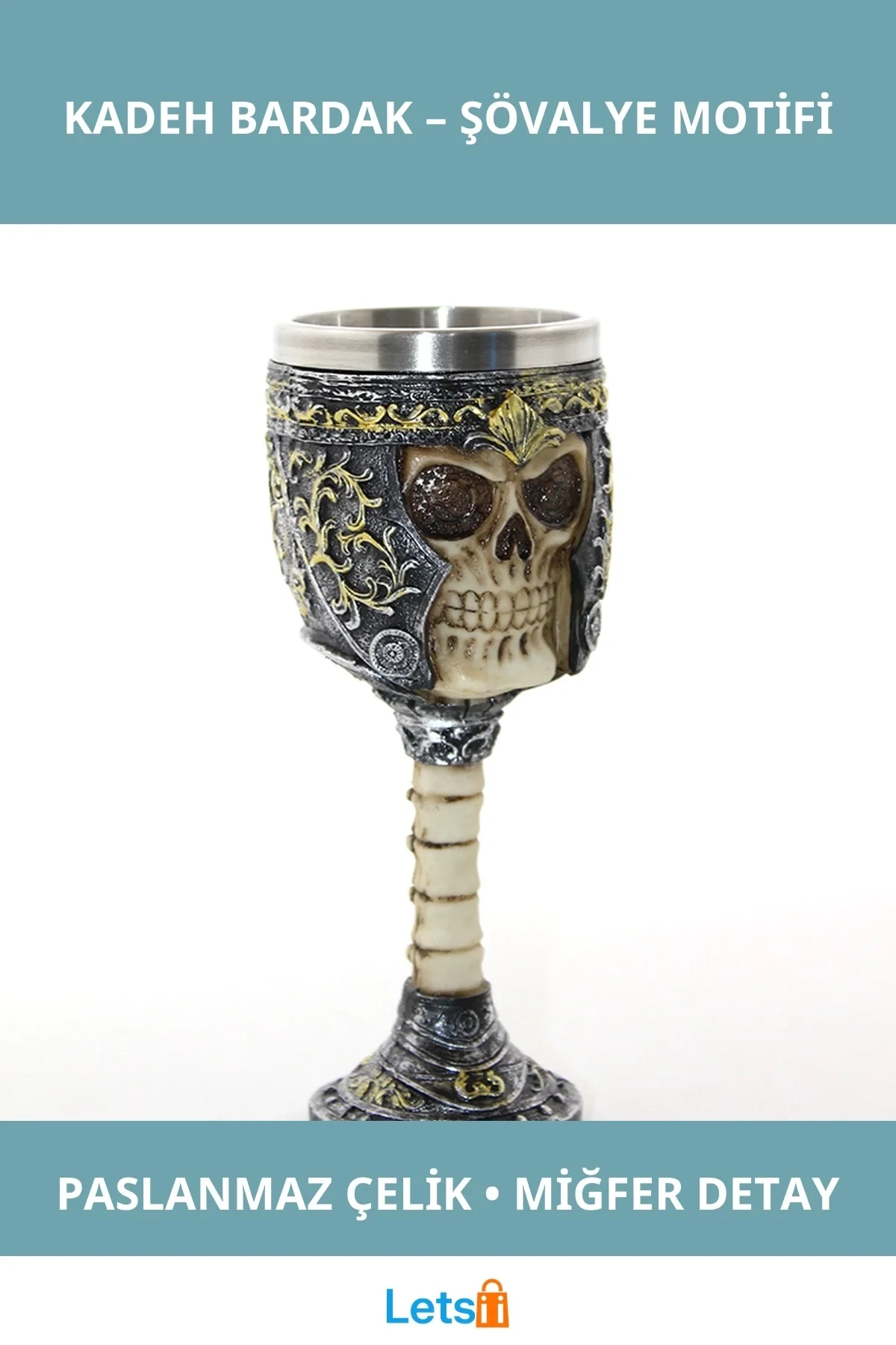 Paslanmaz Çelik Şövalye Kadeh Bardak Gotik Tasarım