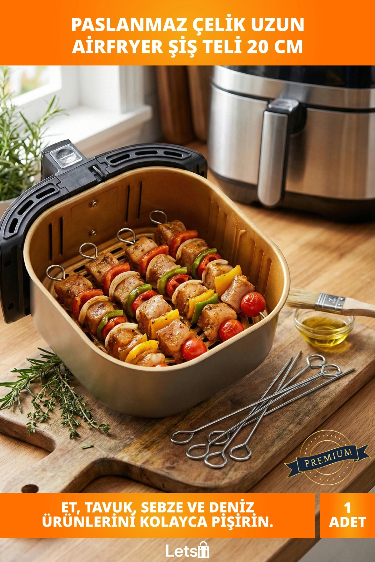 Paslanmaz Çelik Uzun AirFryer Şiş Teli 20 cm