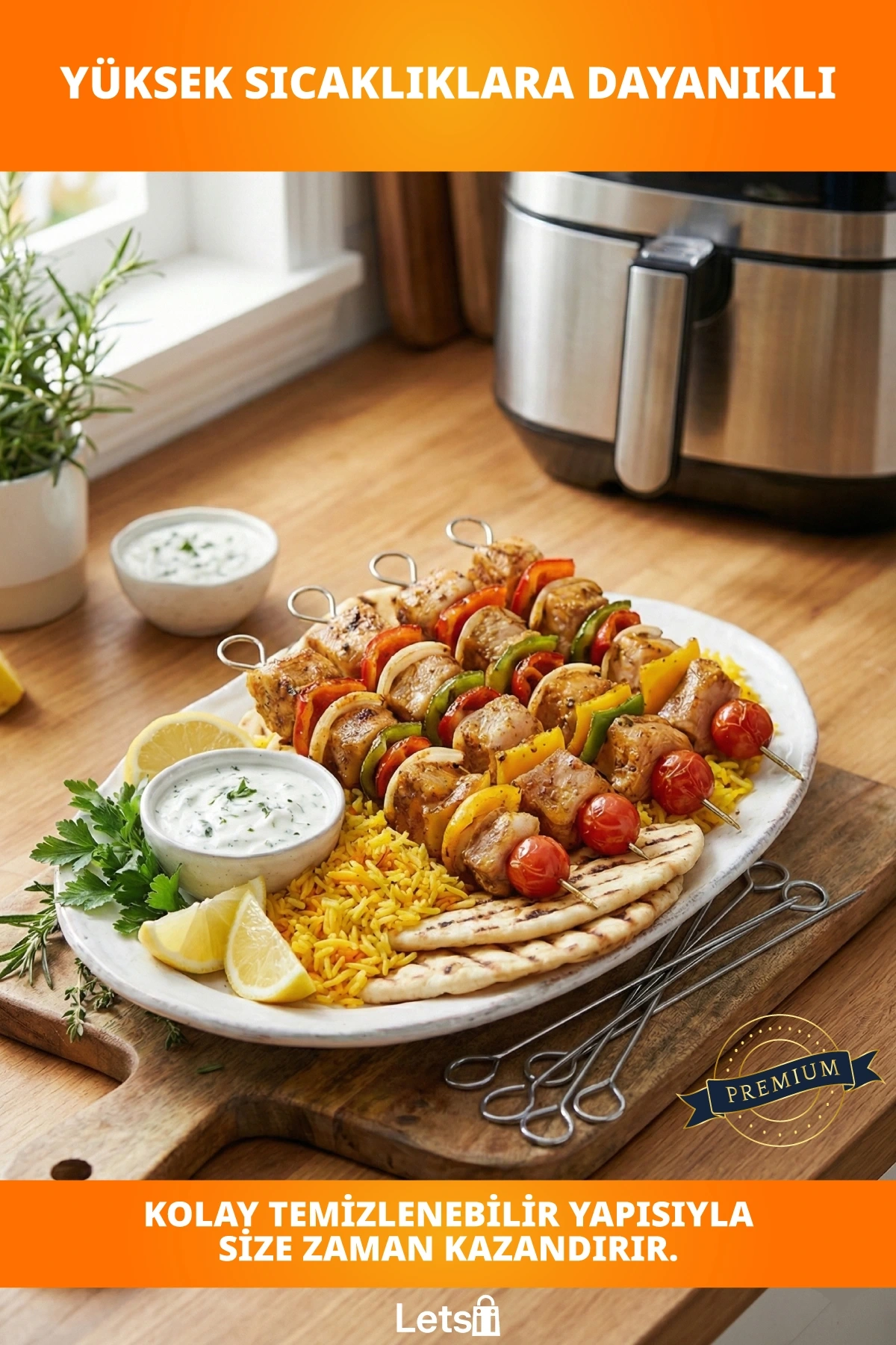 Paslanmaz Çelik Uzun AirFryer Şiş Teli 20 cm