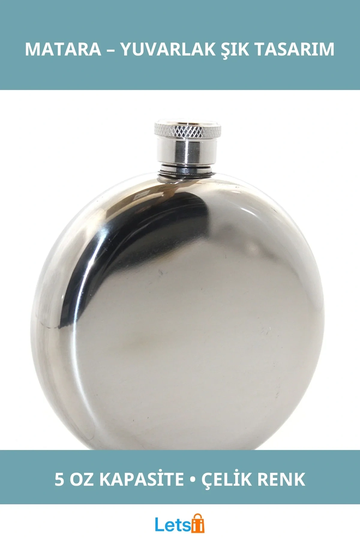 Paslanmaz Çelik Yuvarlak 5 Oz Tekli Matara Çelik Renk