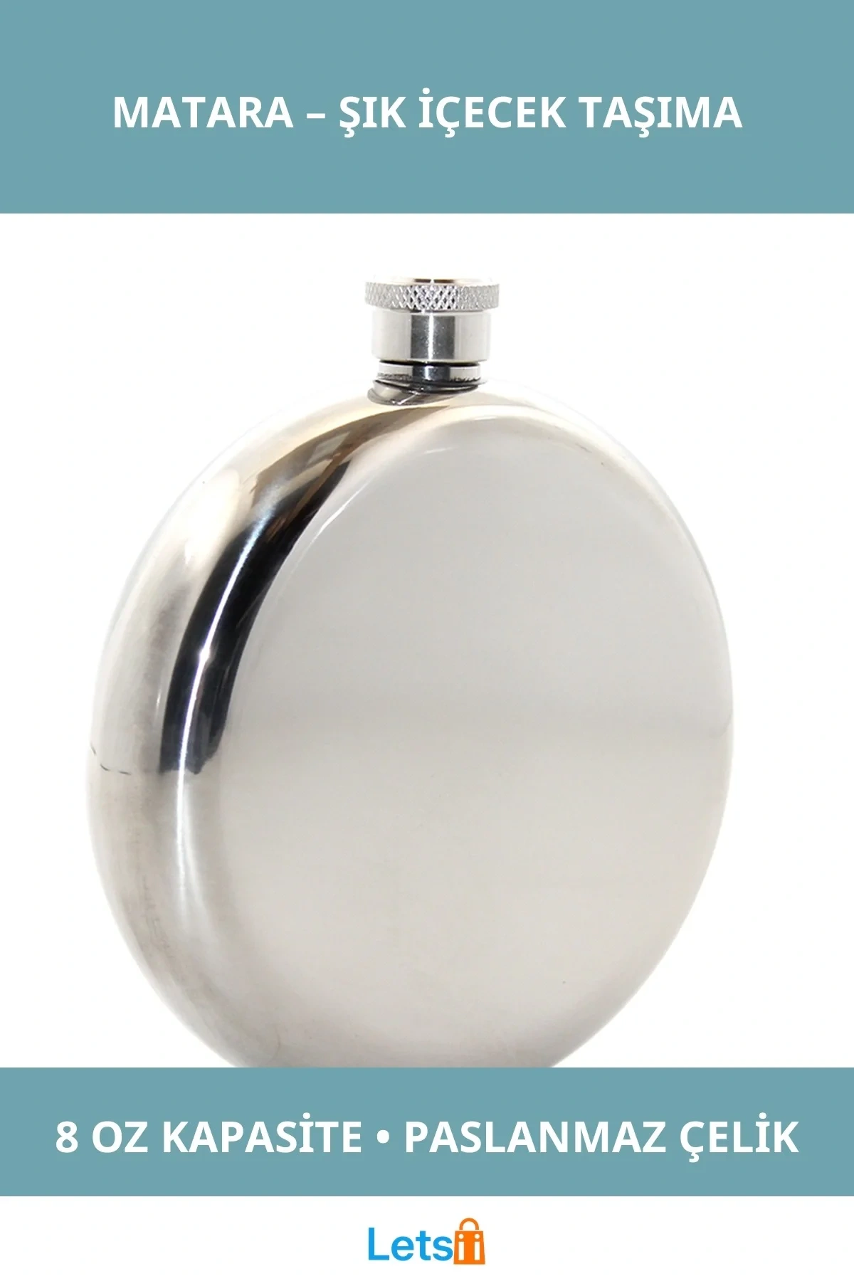 Paslanmaz Çelik Yuvarlak 8 Oz Tekli Matara Şık Çelik Renk