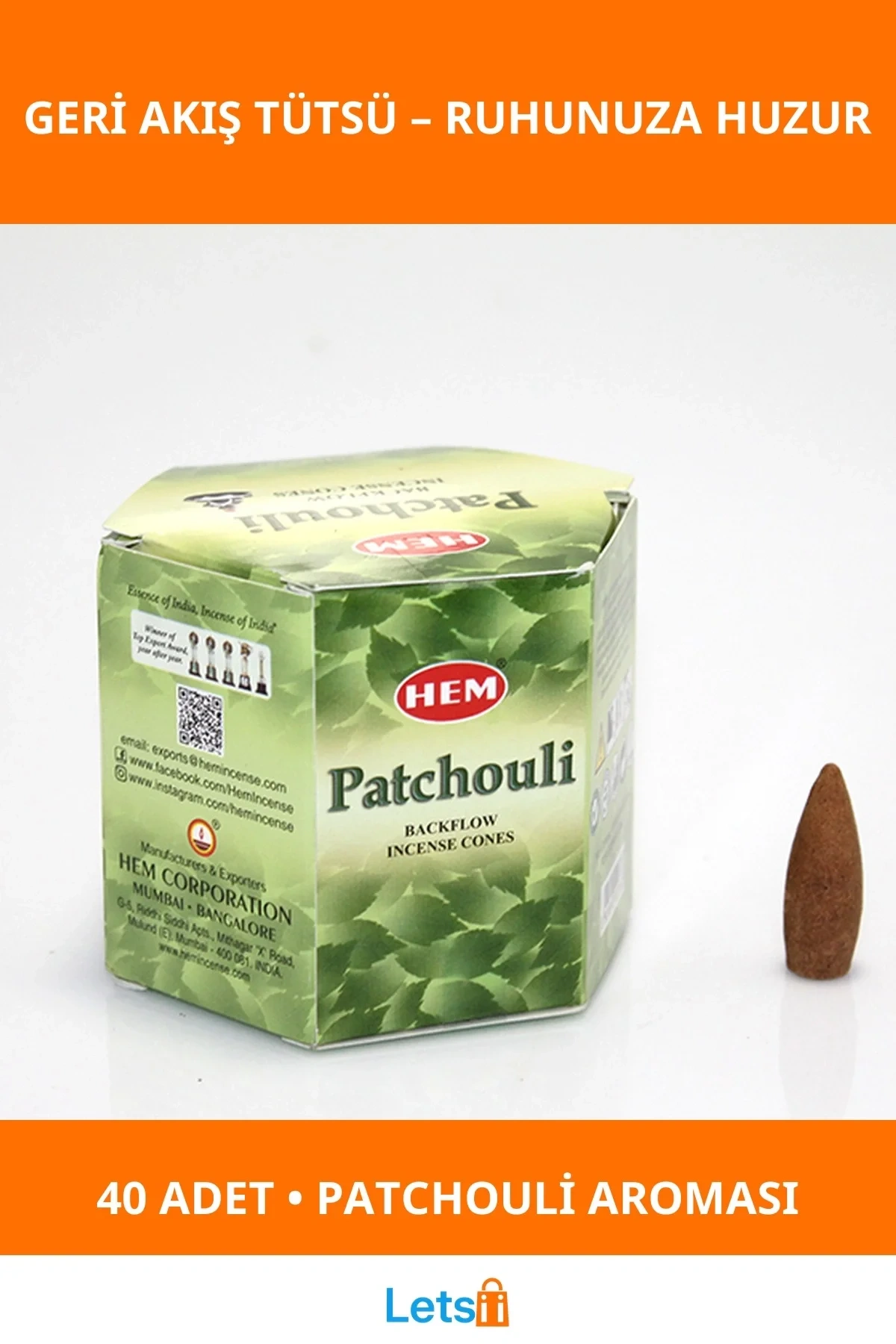 Patchouli Aromalı Geri Akış Tütsü 40 Adet Rahatlatıcı Tütsü