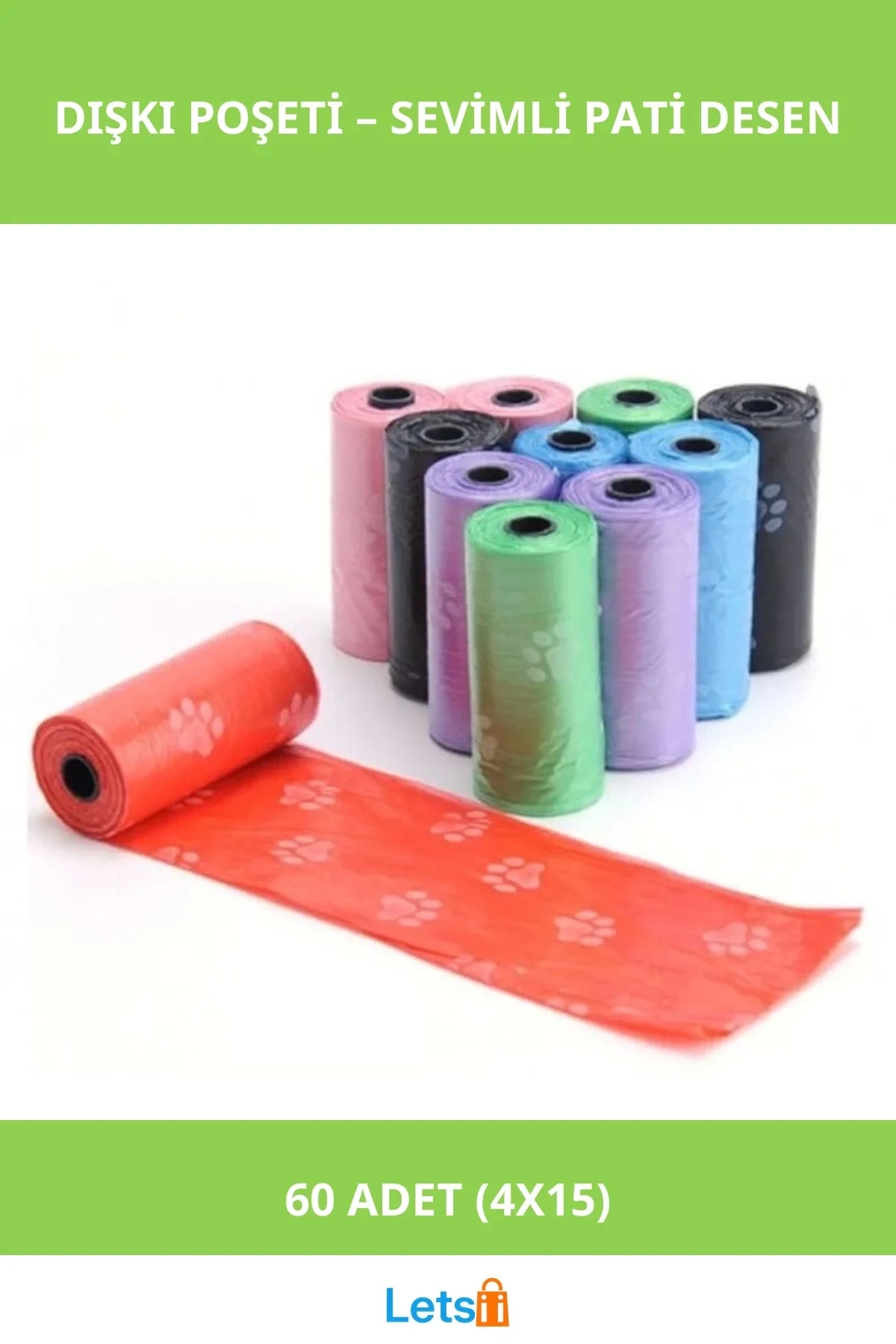 Pati Desenli Dayanıklı 4 Rulo Köpek Dışkı Poşeti 60 Adet