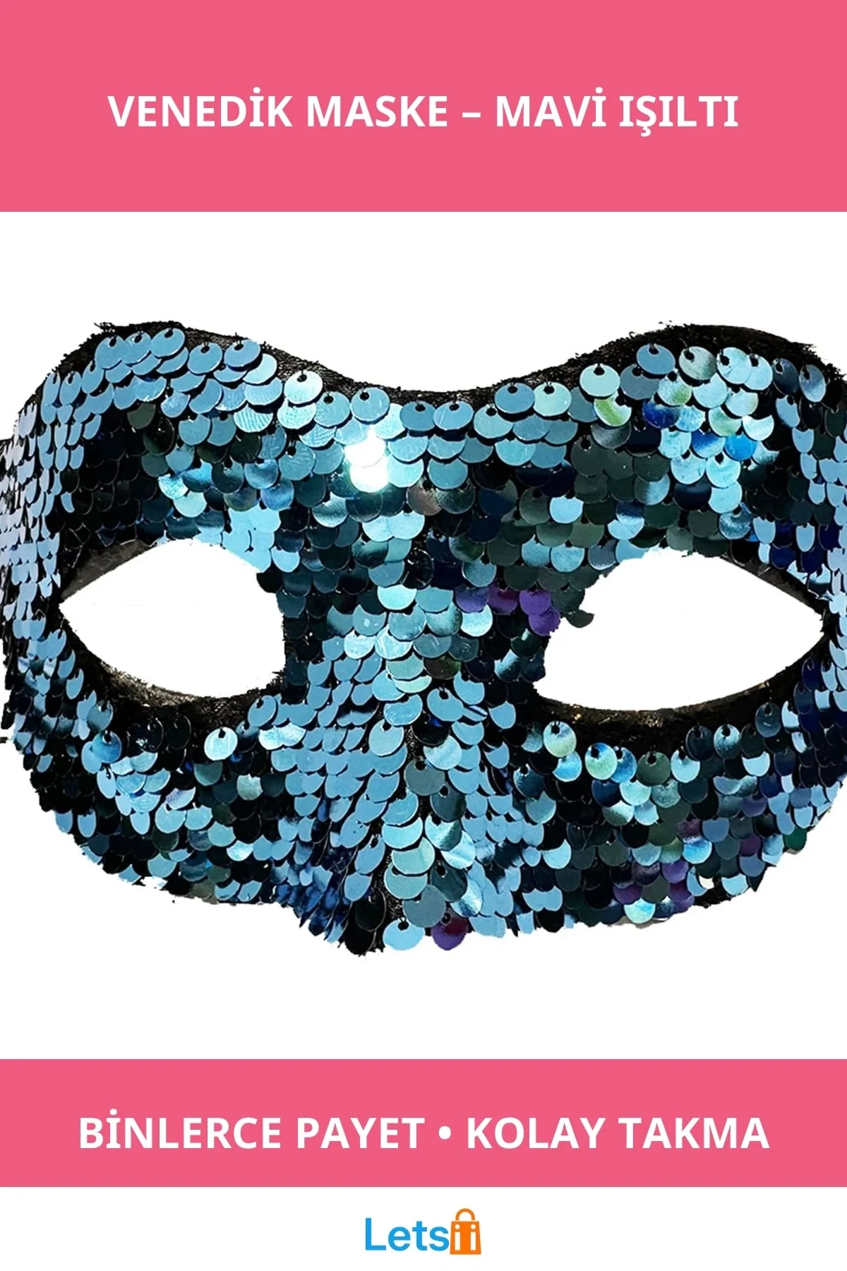 Payetli Mavi Venedik Balo Parti Maskesi