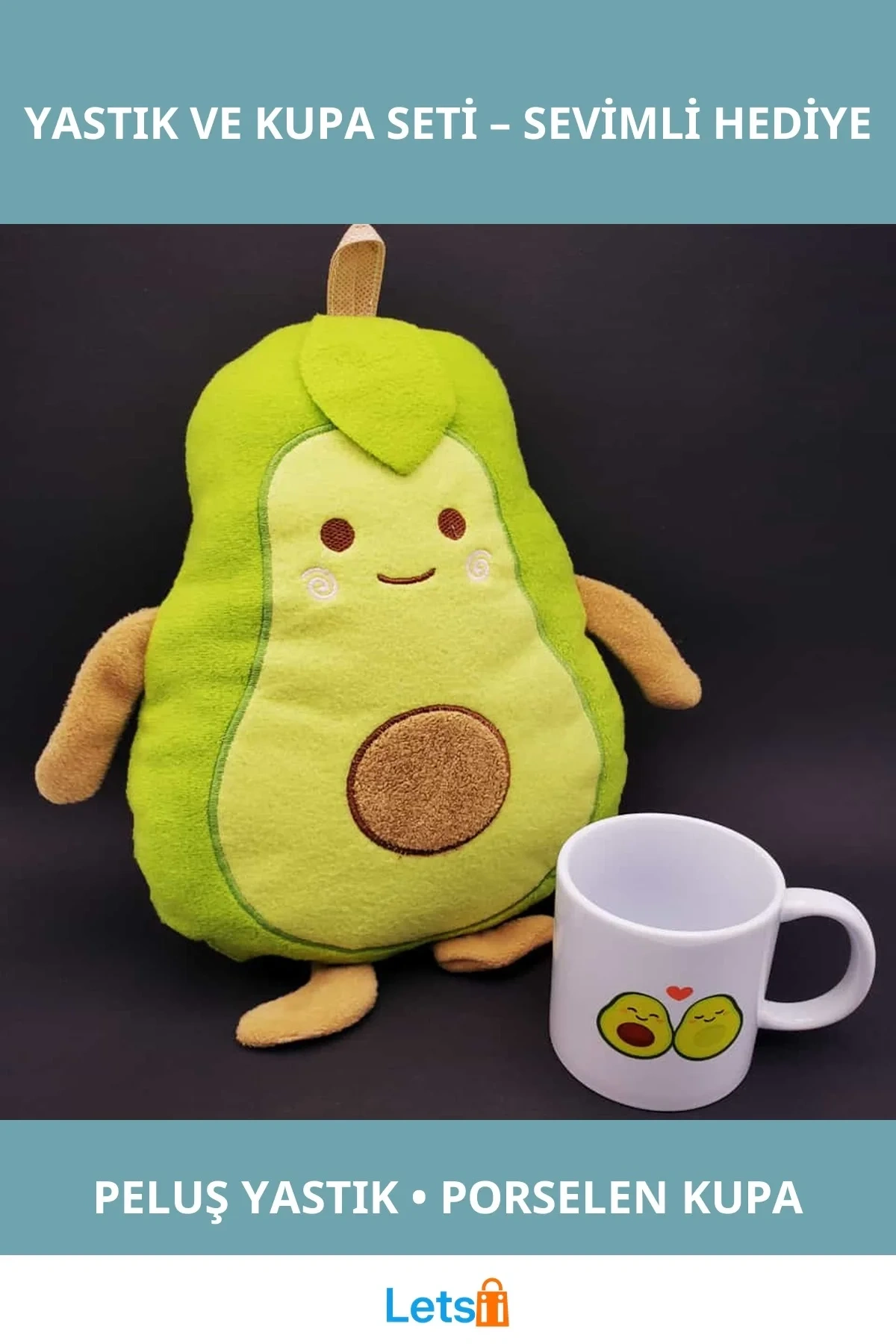 Peluş Avokado Yastık ve Porselen Kupa Takımı