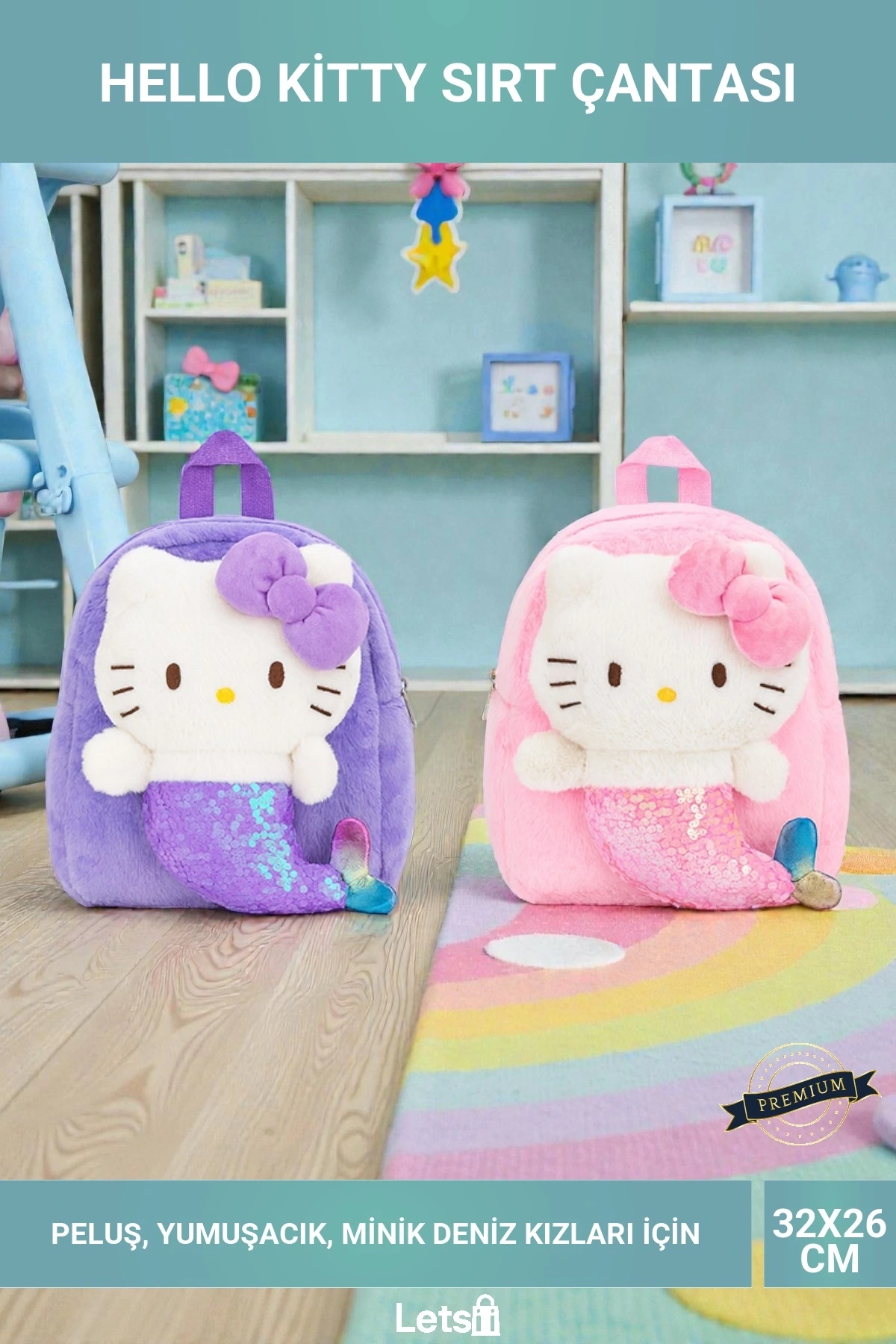 Peluş Hello Kitty Deniz Kızı Tasarımlı Çocuk Sırt Çantası