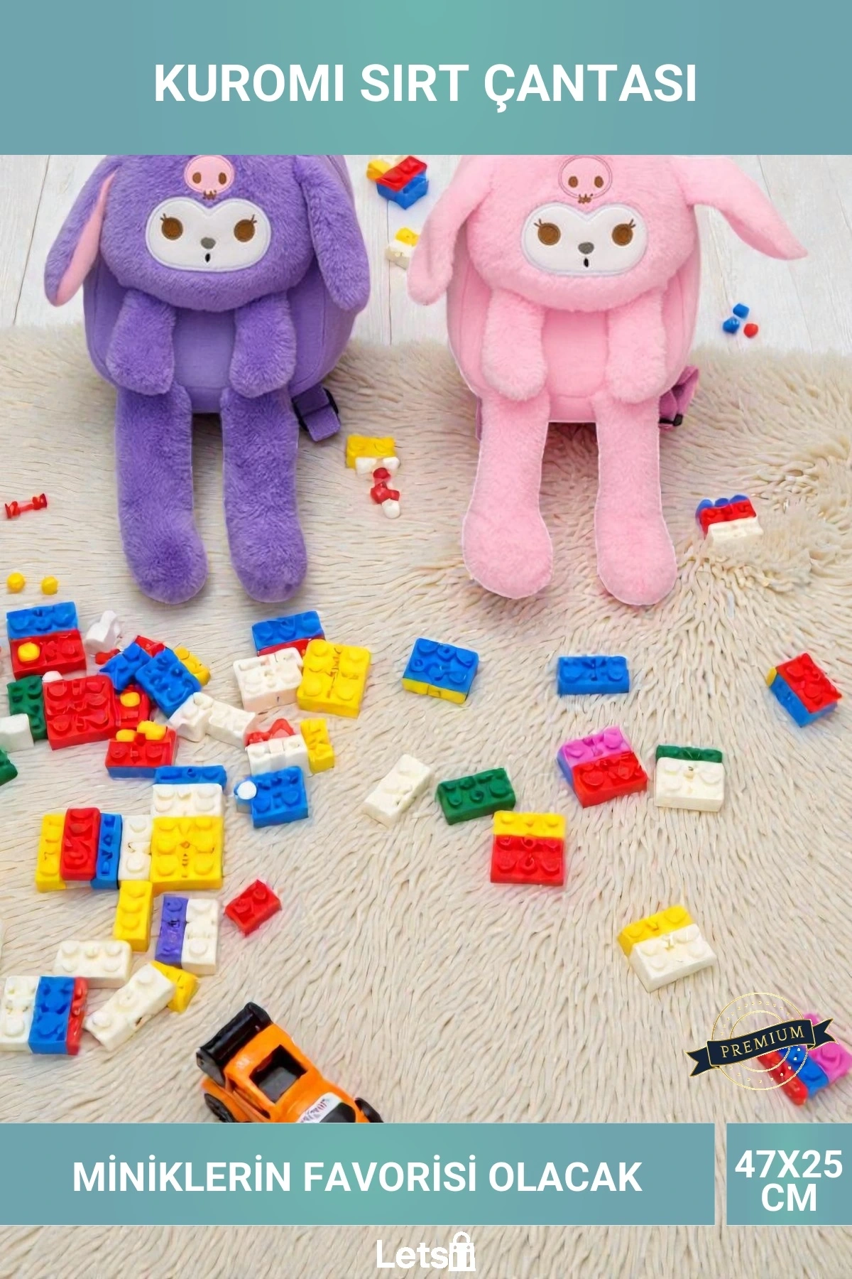 Peluş Işıklı Oynar Kulaklı Sevimli Kuromi Çocuk Sırt Çantası