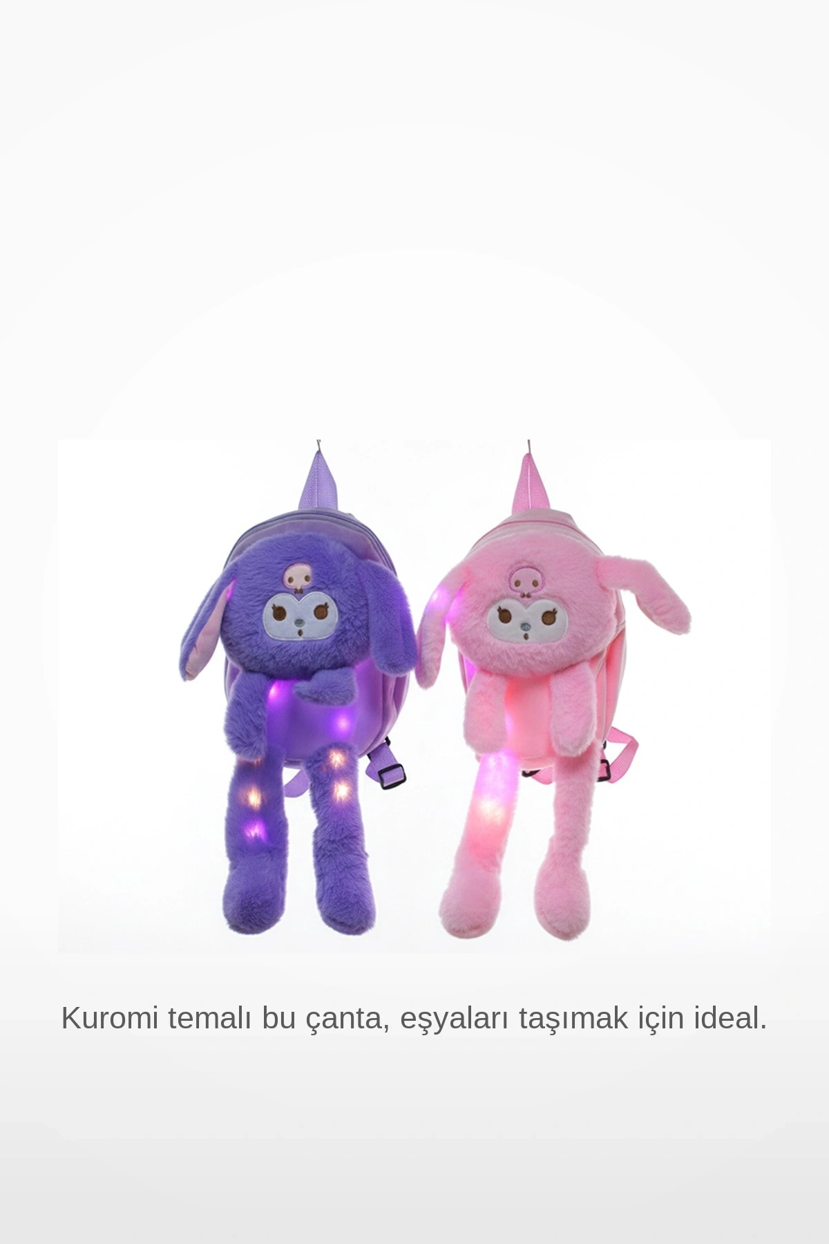 Peluş Işıklı Oynar Kulaklı Sevimli Kuromi Çocuk Sırt Çantası