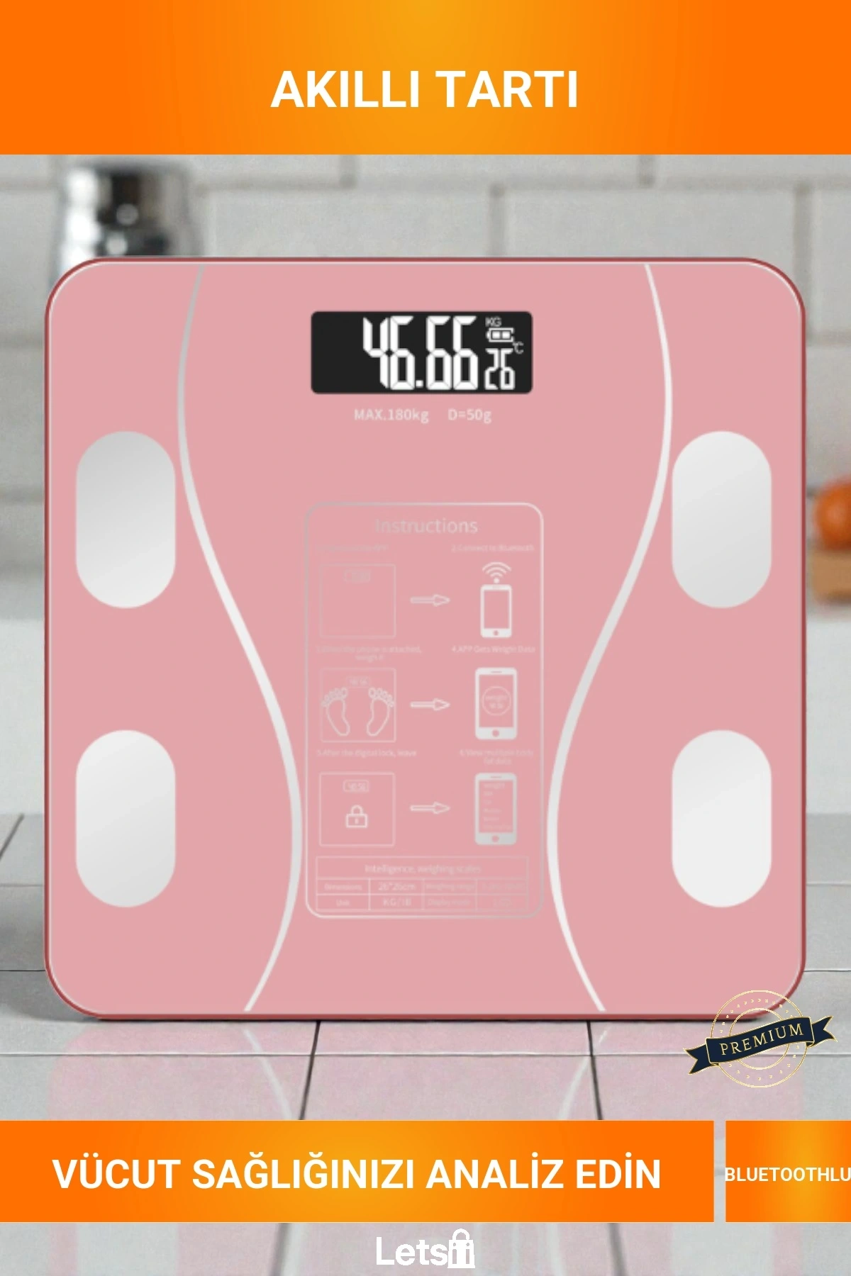 Pembe Bluetooth Akıllı Vücut Analiz Yağ Kas Ölçer Dijital Baskül