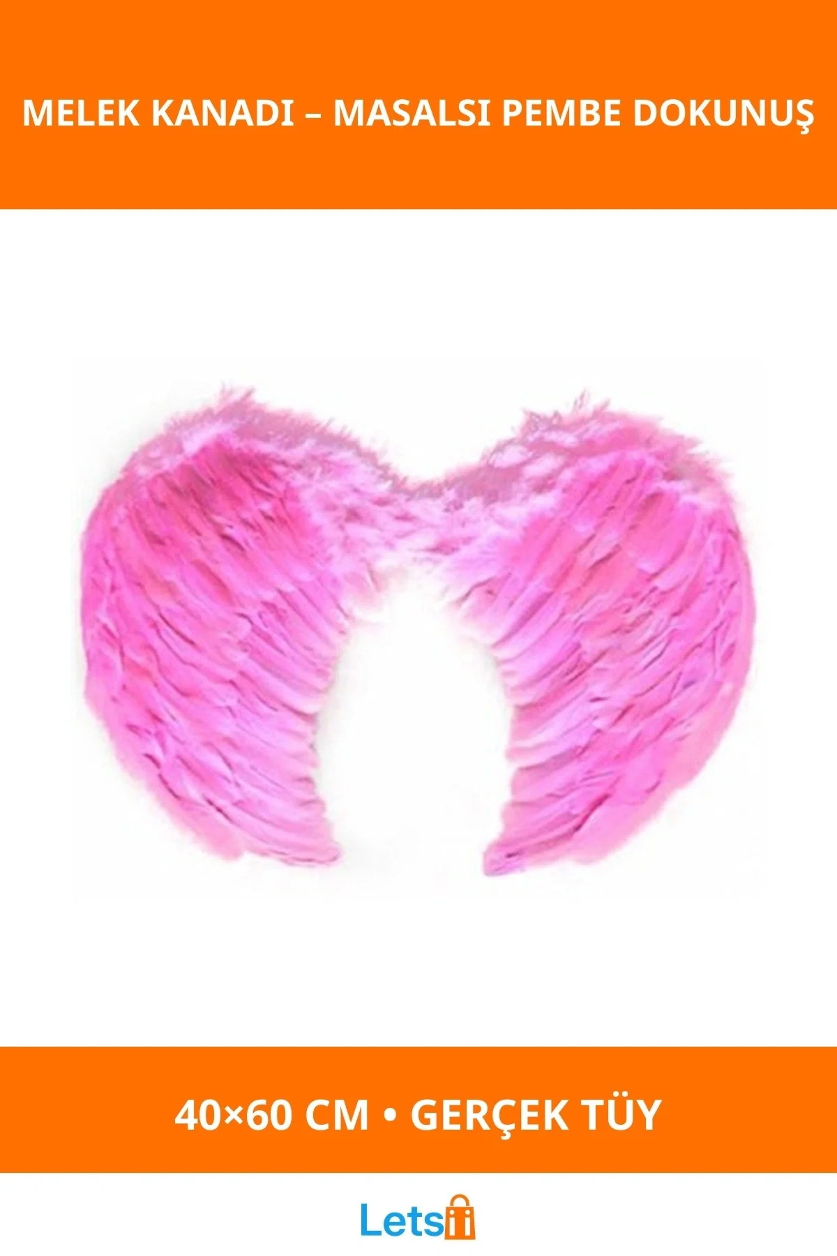 Pembe Gerçek Tüylü Melek Kanadı Kostümü Küçük