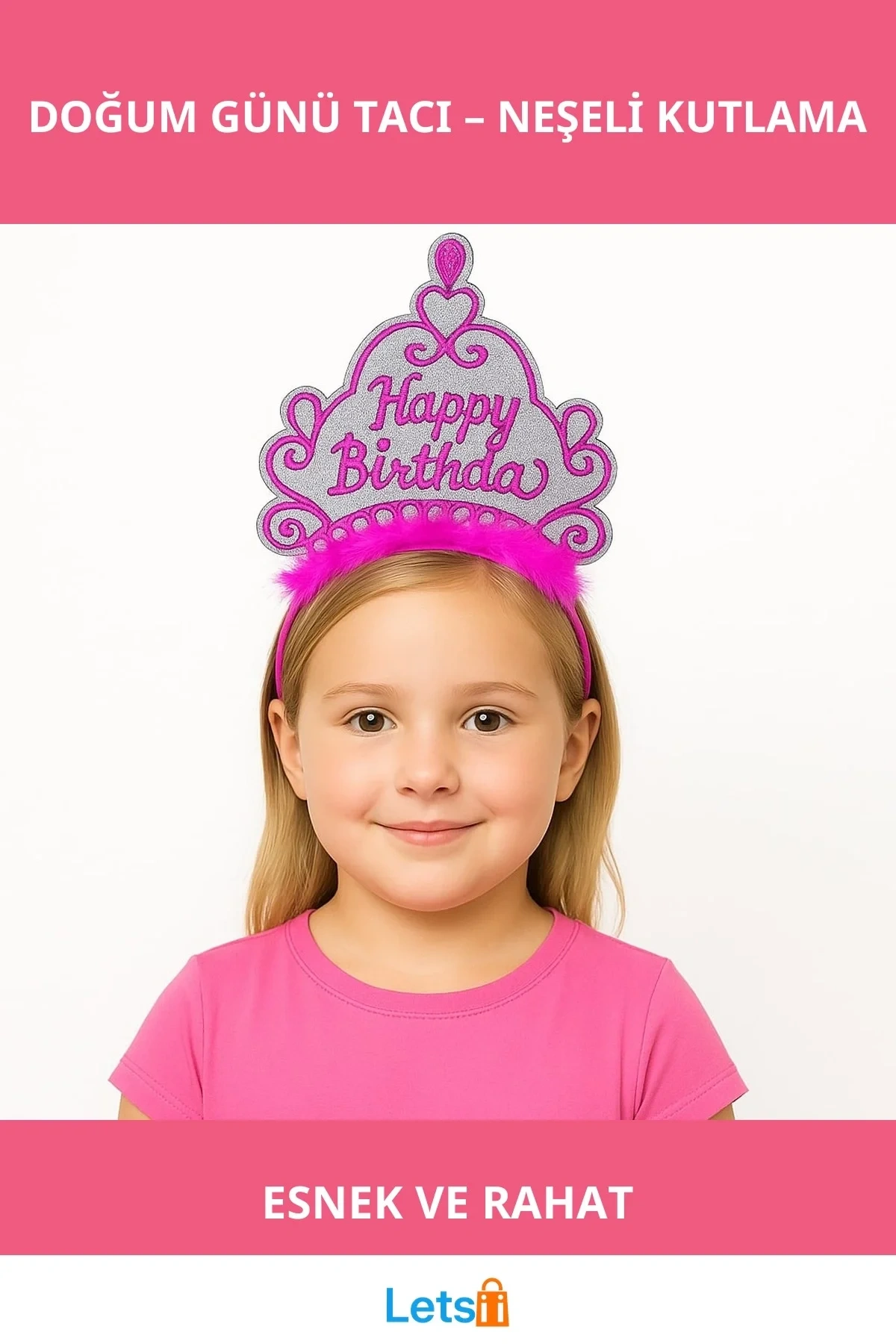 Pembe Happy Birthday Doğum Günü Prenses Tacı Aksesuar