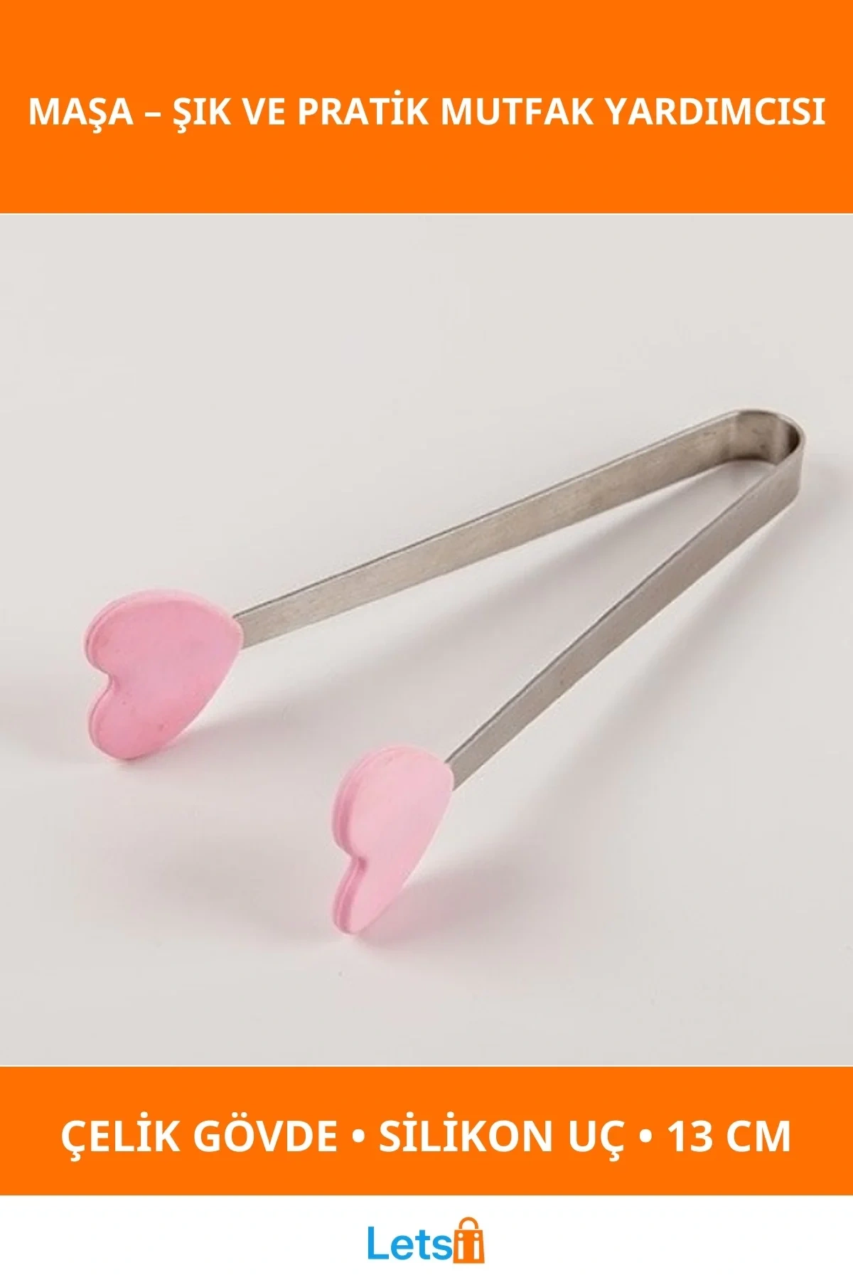 Pembe Kalpli Paslanmaz Çelik Silikon Uçlu Sevimli Maşa