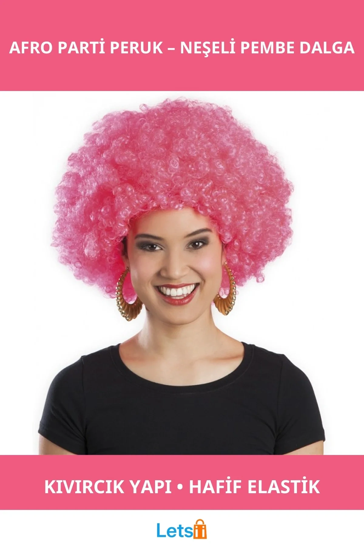 Pembe Kıvırcık Afro Parti Peruğu Eğlenceli ve Dikkat Çekici
