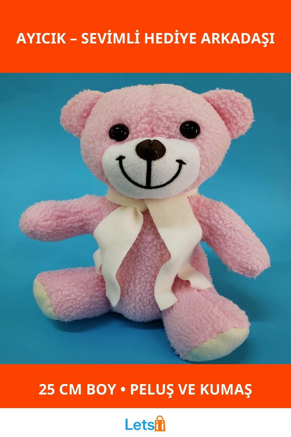 Pembe Peluş Atkılı Oyuncak Ayıcık 25 cm