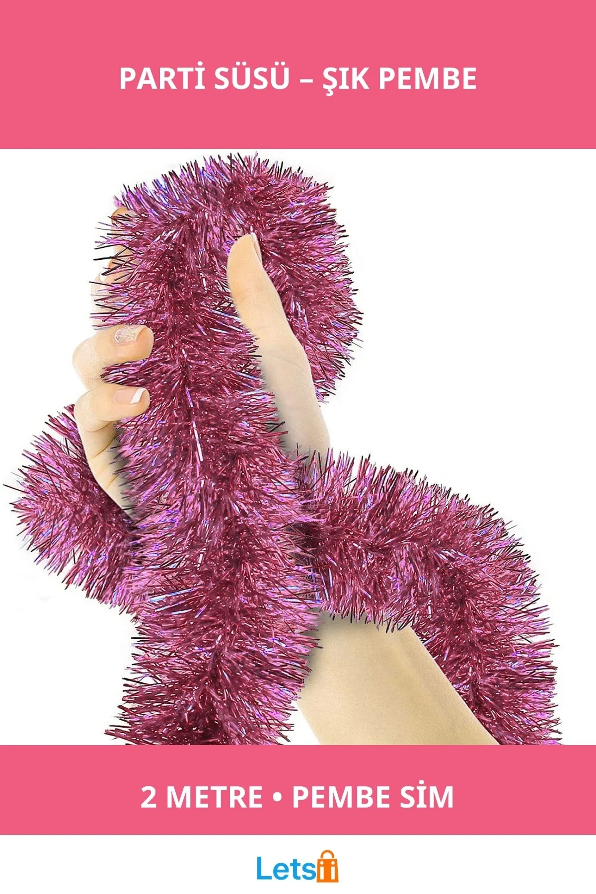 Pembe Simli Parti Süsü 2 Metre Eğlenceli Süsleme