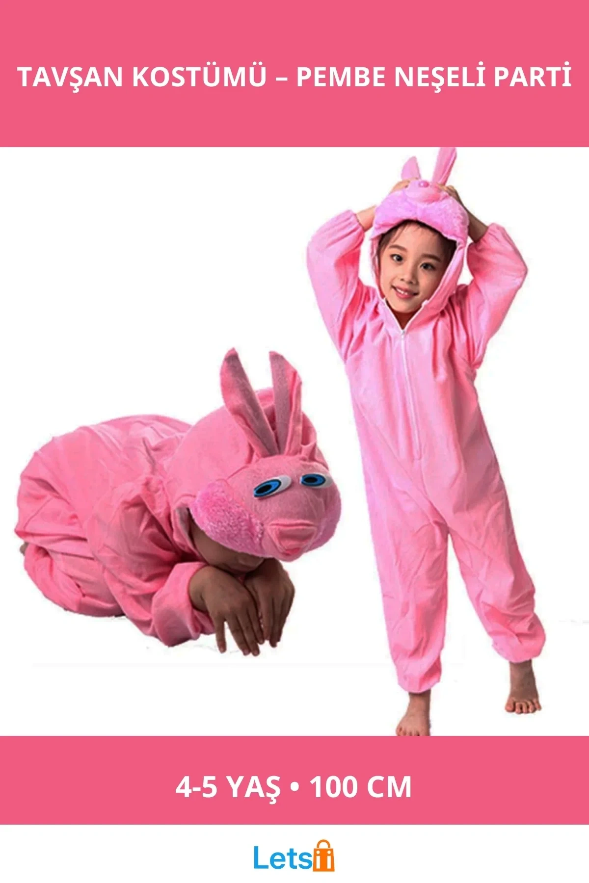 Pembe Tavşan Kostümü 4 5 Yaş Yumuşak ve Sevimli