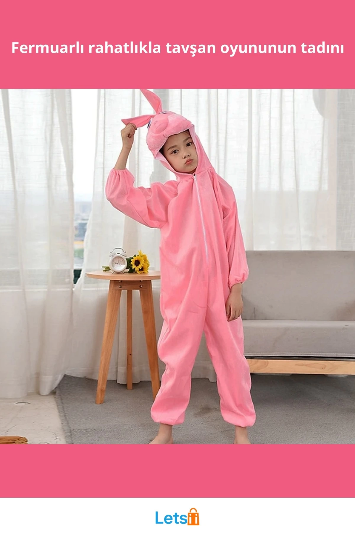 Pembe Tavşan Kostümü 4 5 Yaş Yumuşak ve Sevimli