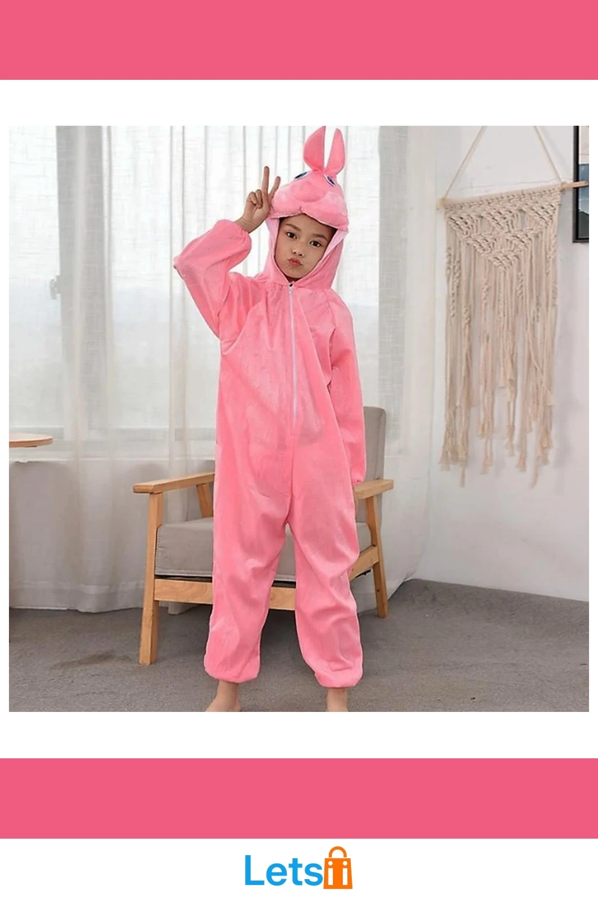 Pembe Tavşan Kostümü 4 5 Yaş Yumuşak ve Sevimli