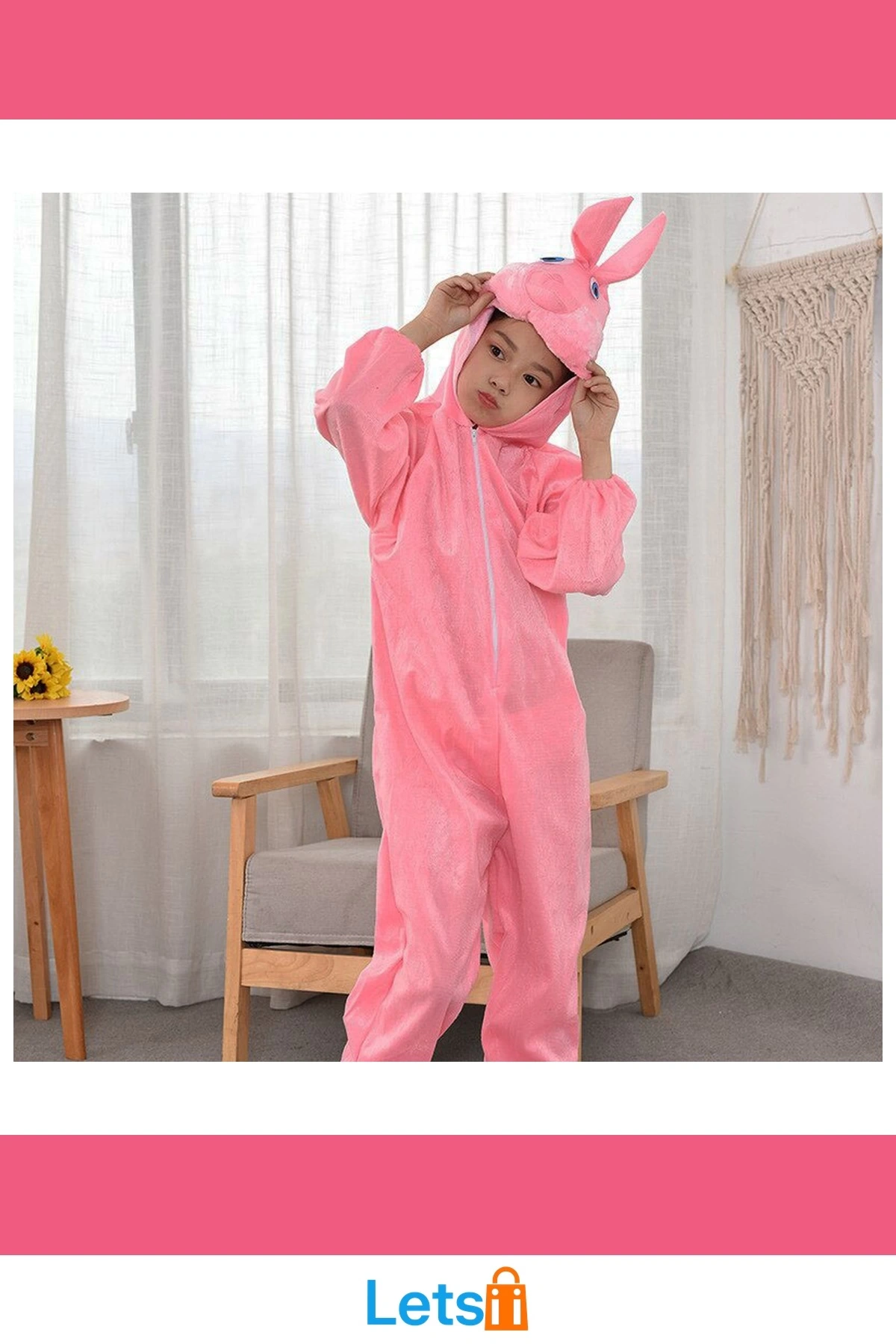 Pembe Tavşan Kostümü 4 5 Yaş Yumuşak ve Sevimli