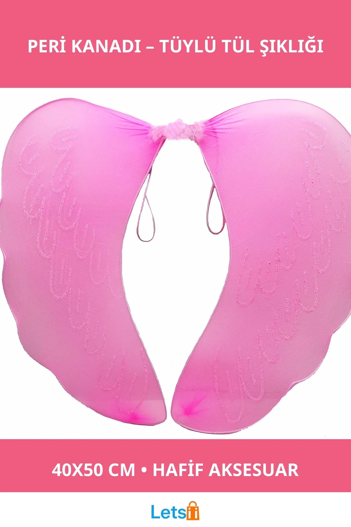 Pembe Tüylü Tül Peri Kanadı 40x50 cm