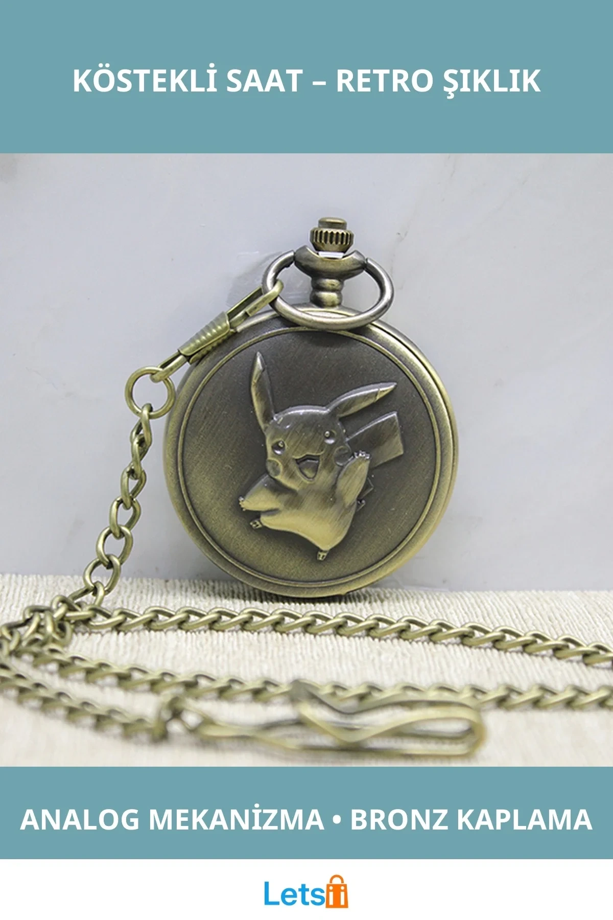 Pikachu Tasarımlı Retro Köstekli Saat