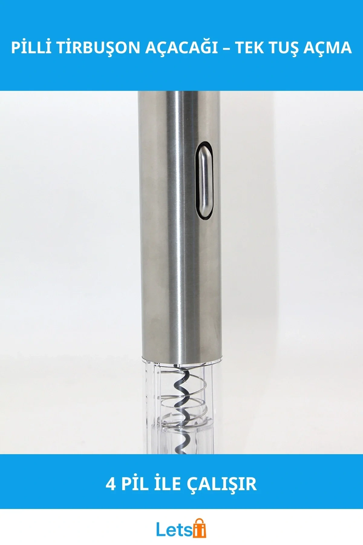 Pilli Otomatik Şarap Mantar Açacağı 24x5 cm Ergonomik Tasarım