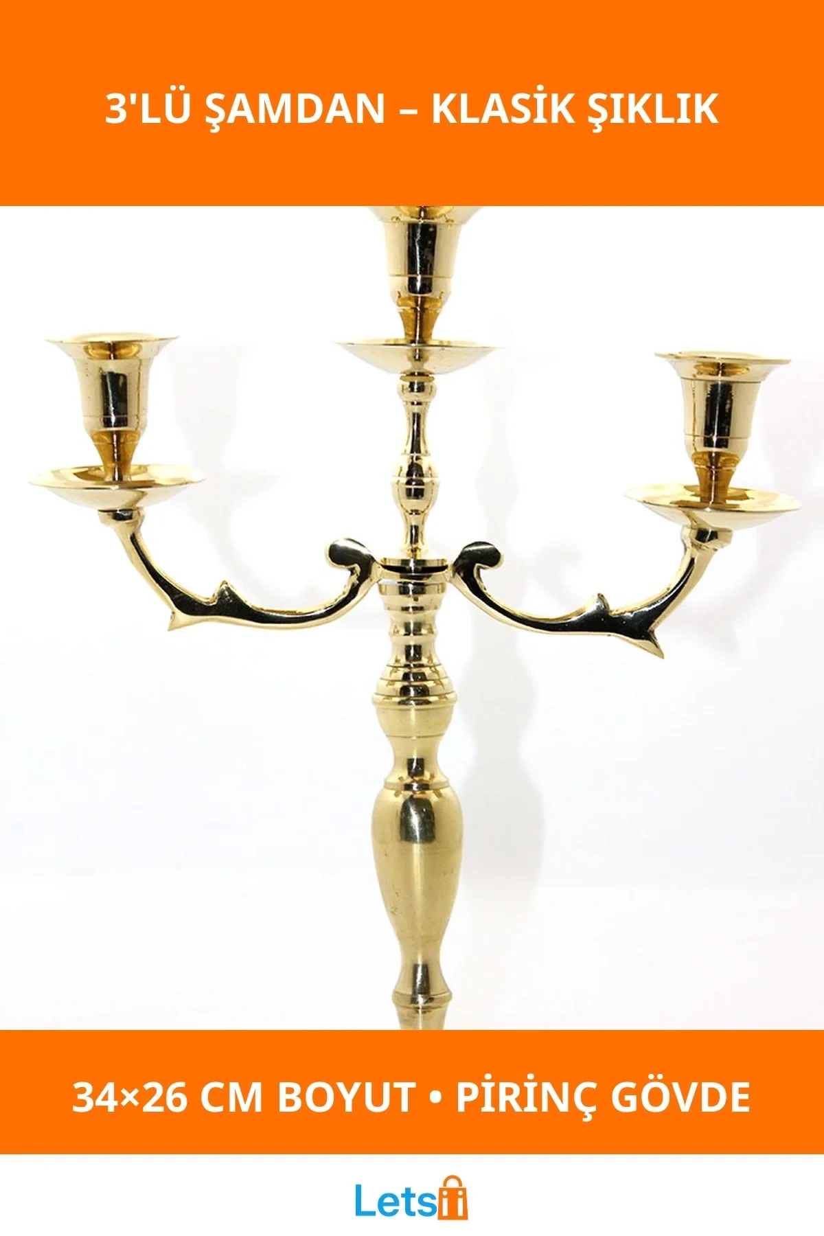 Pirinç 3lü Şamdan Şık ve Zarif Dekoratif Ürün