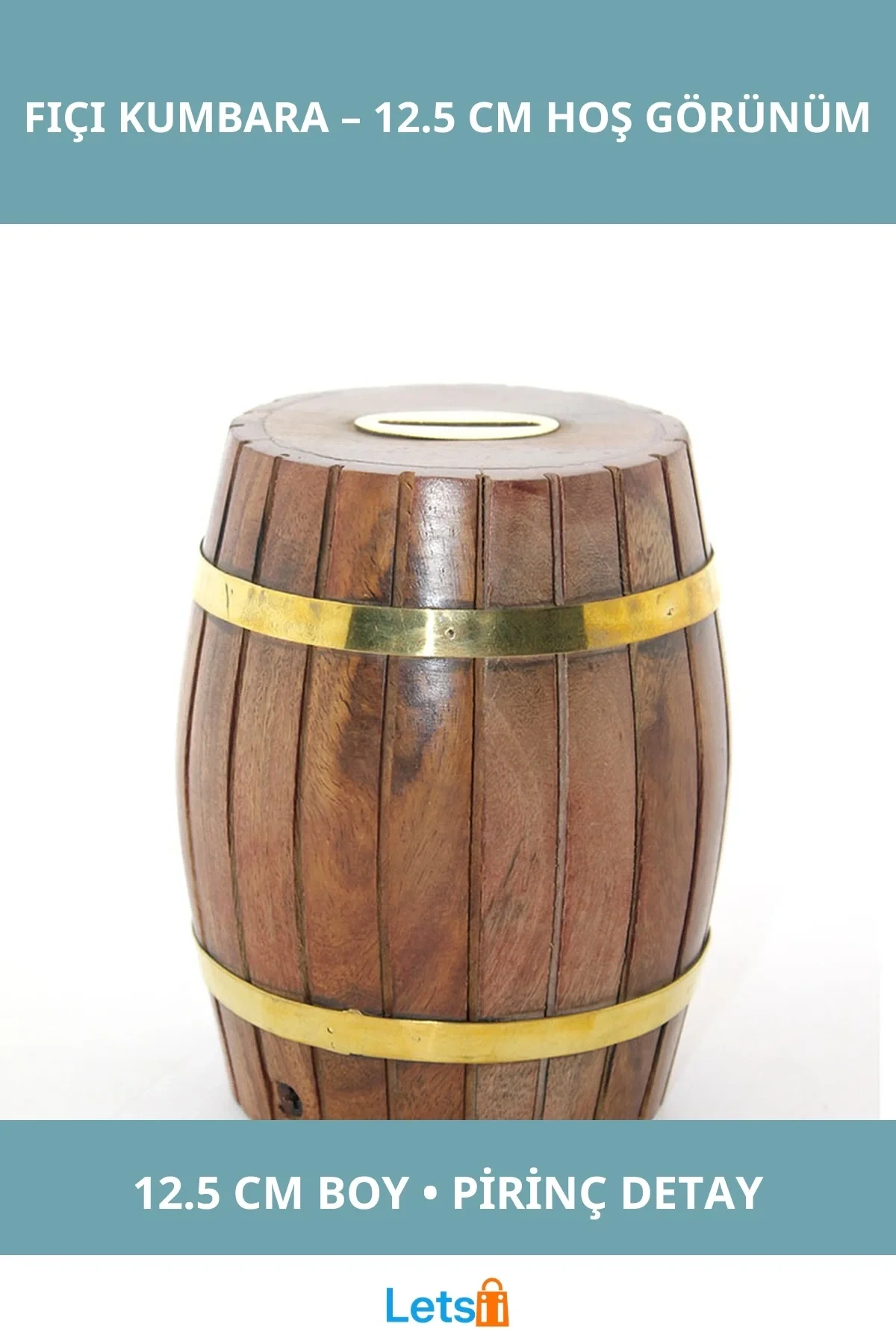 Pirinç Ahşap Fıçı Kumbara 12.5 cm Dekoratif Tasarım