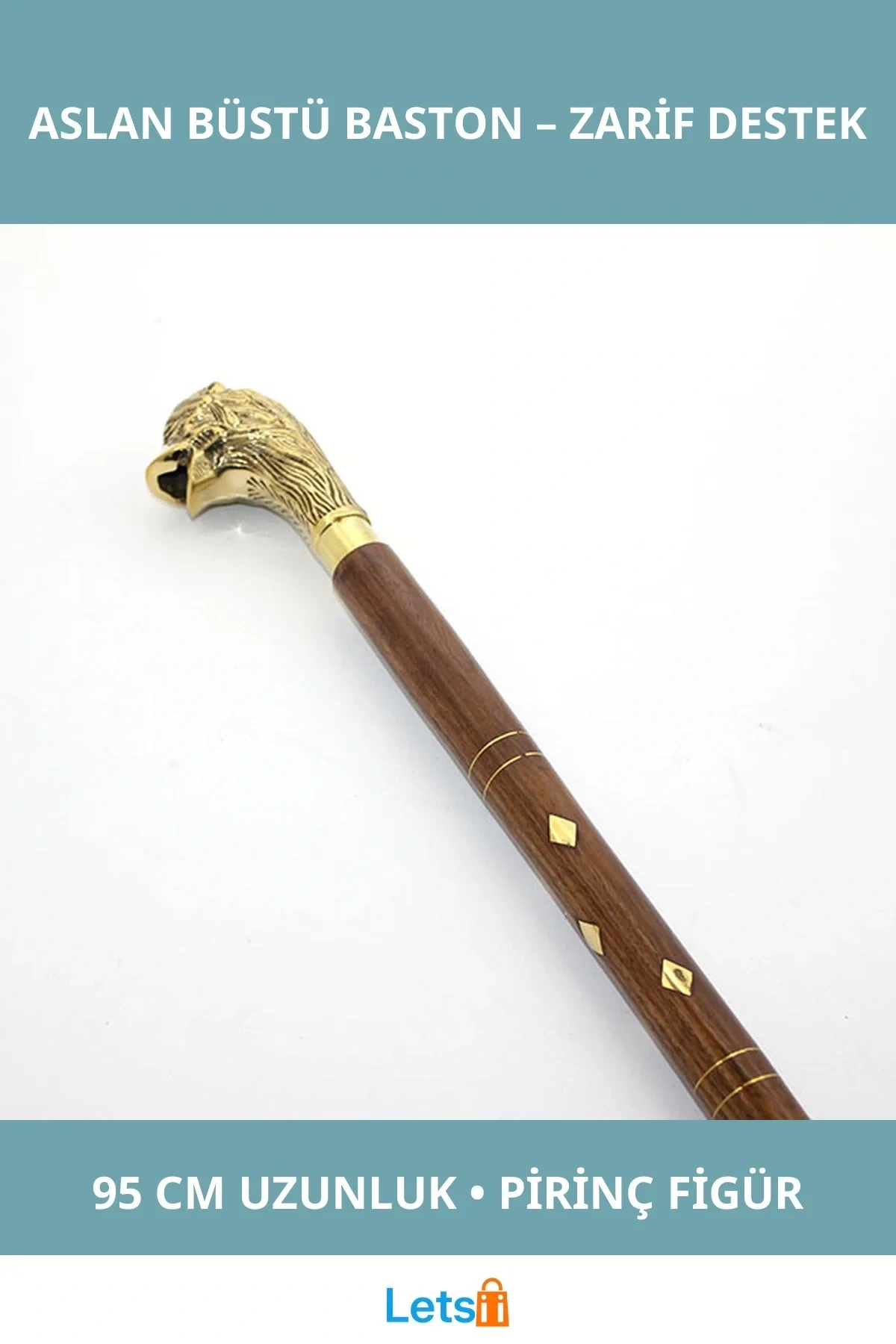 Pirinç Aslan Figürlü Şık Baston 95 cm Dekoratif
