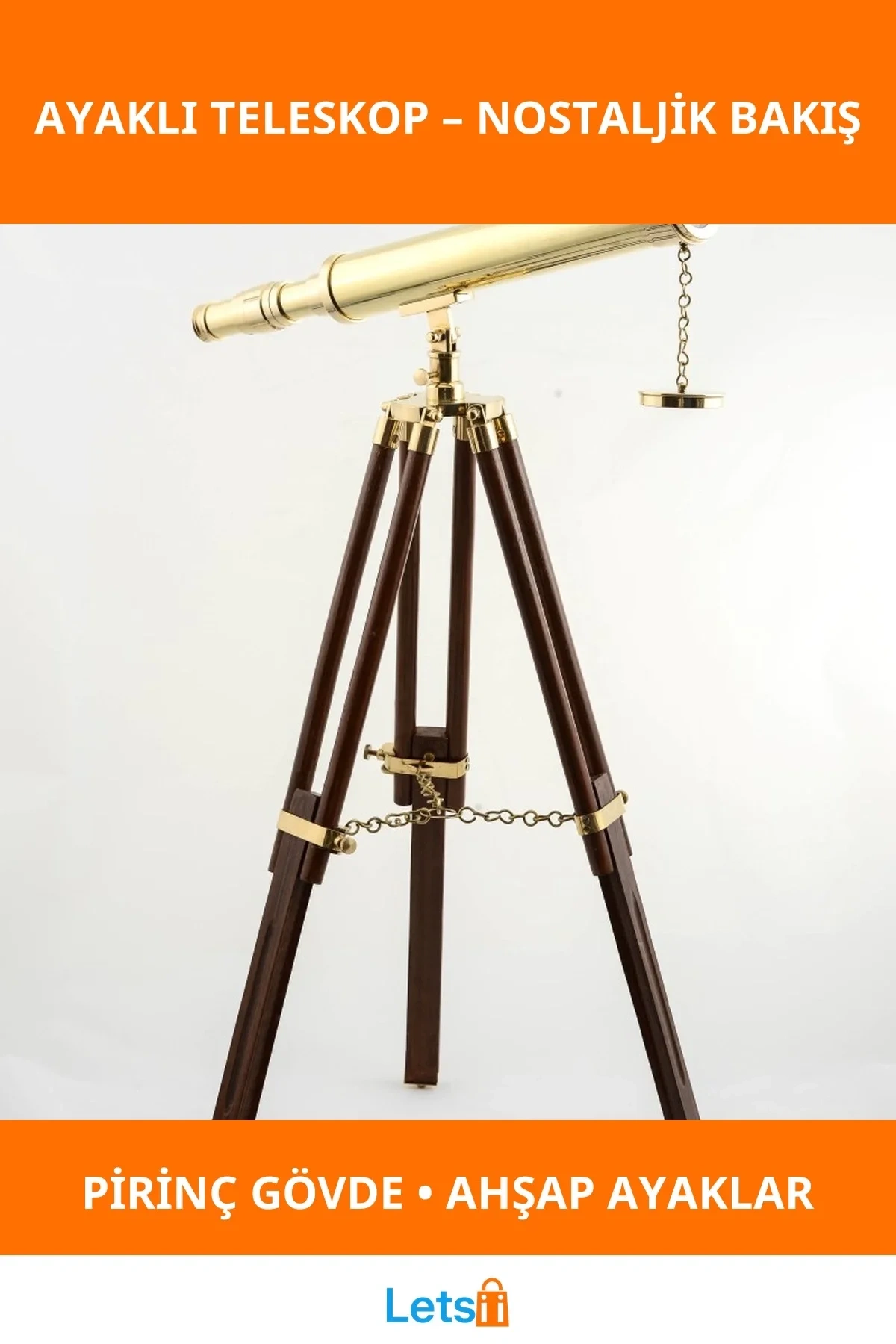 Pirinç Ayaklı Nostaljik Teleskop Dekoratif Aksesuar