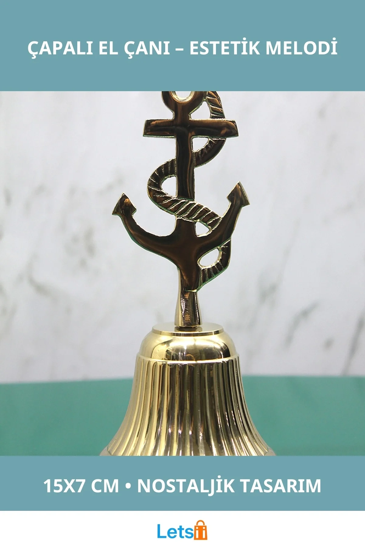 Pirinç Çapalı Estetik El Çanı 15x7 cm