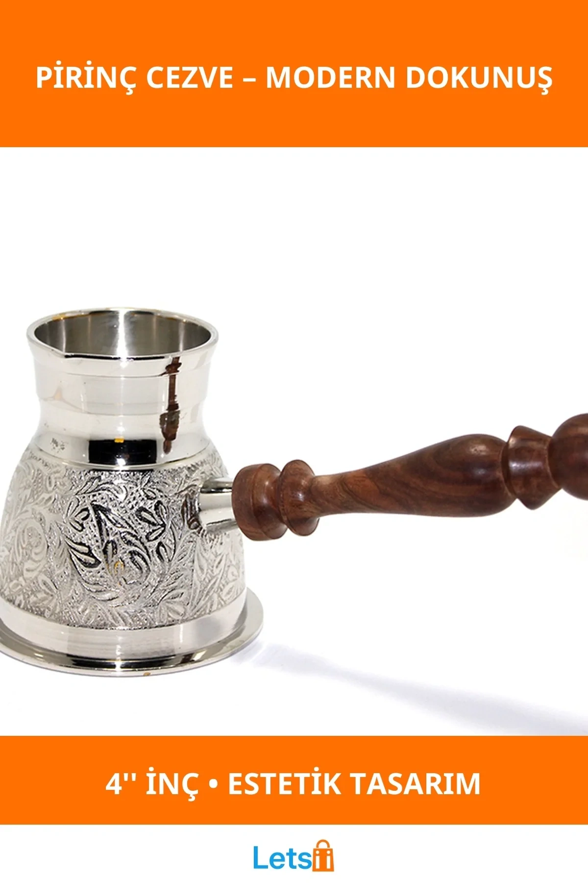 Pirinç Cezve 4 İnç Ahşap Saplı Zarif Kahve Pişirme