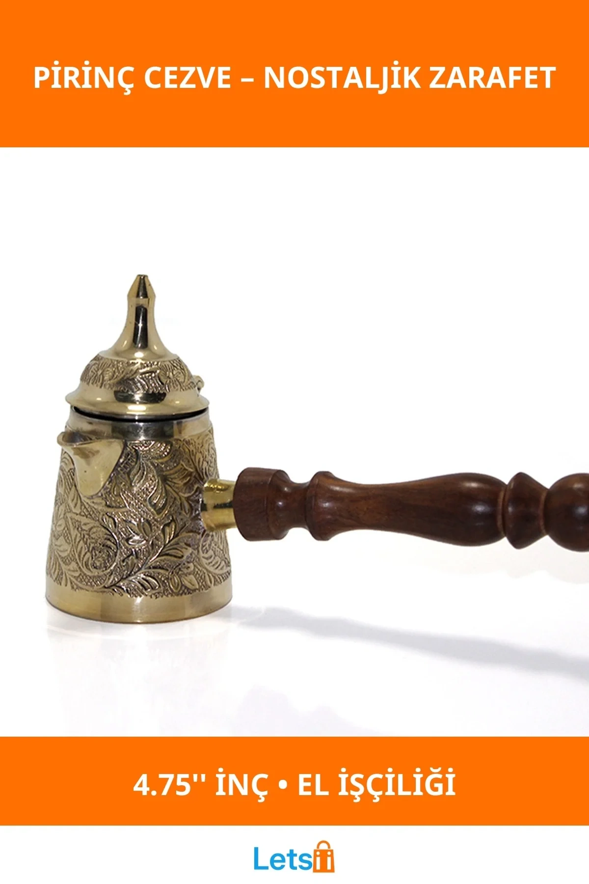 Pirinç Cezve 4.75 İnç Ergonomik Ahşap Saplı Kahve Pişirme