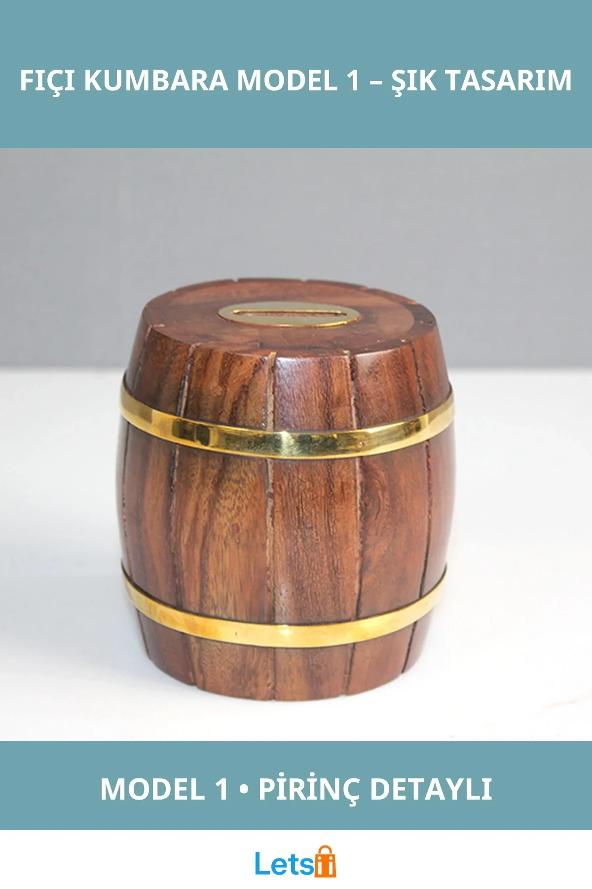 Pirinç Detaylı Şık Fıçı Kumbara